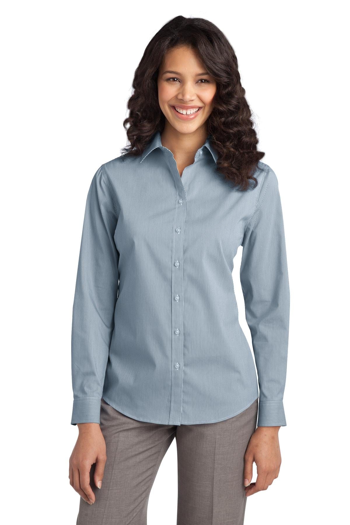 Port Authority Woven Shirts XS / Moonlight Blue/ White DISCONTINUED  Port Authority ®  Ladies Fine Stripe Stretch Poplin Shirt. L647