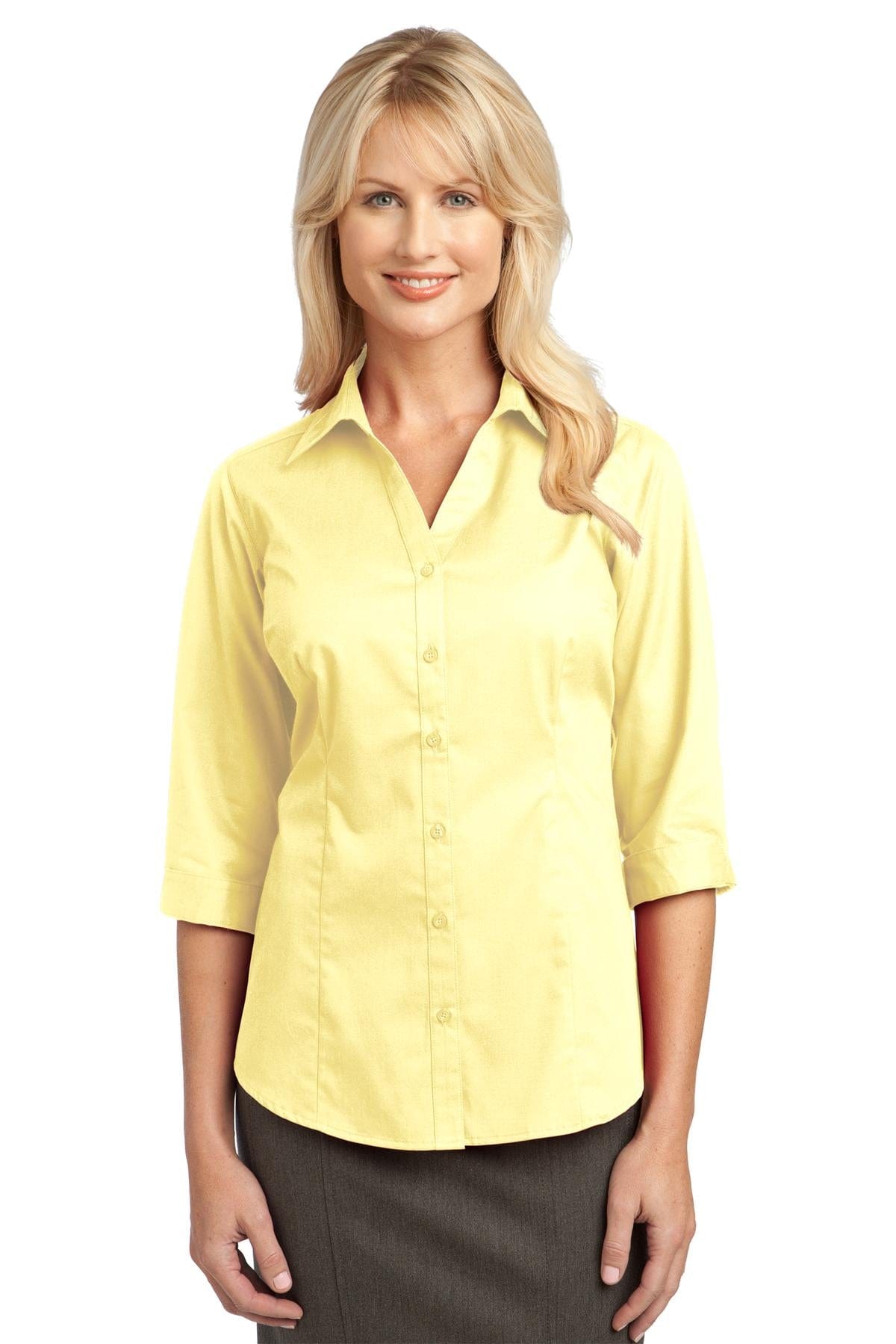 Port Authority Woven Shirts XS / Pale Yellow DISCONTINUED  Port Authority ®  Ladies 3/4-Sleeve Blouse. L6290