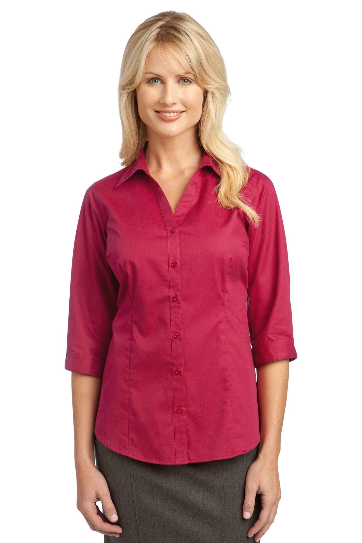 Port Authority Woven Shirts XS / Raspberry Pink DISCONTINUED  Port Authority ®  Ladies 3/4-Sleeve Blouse. L6290