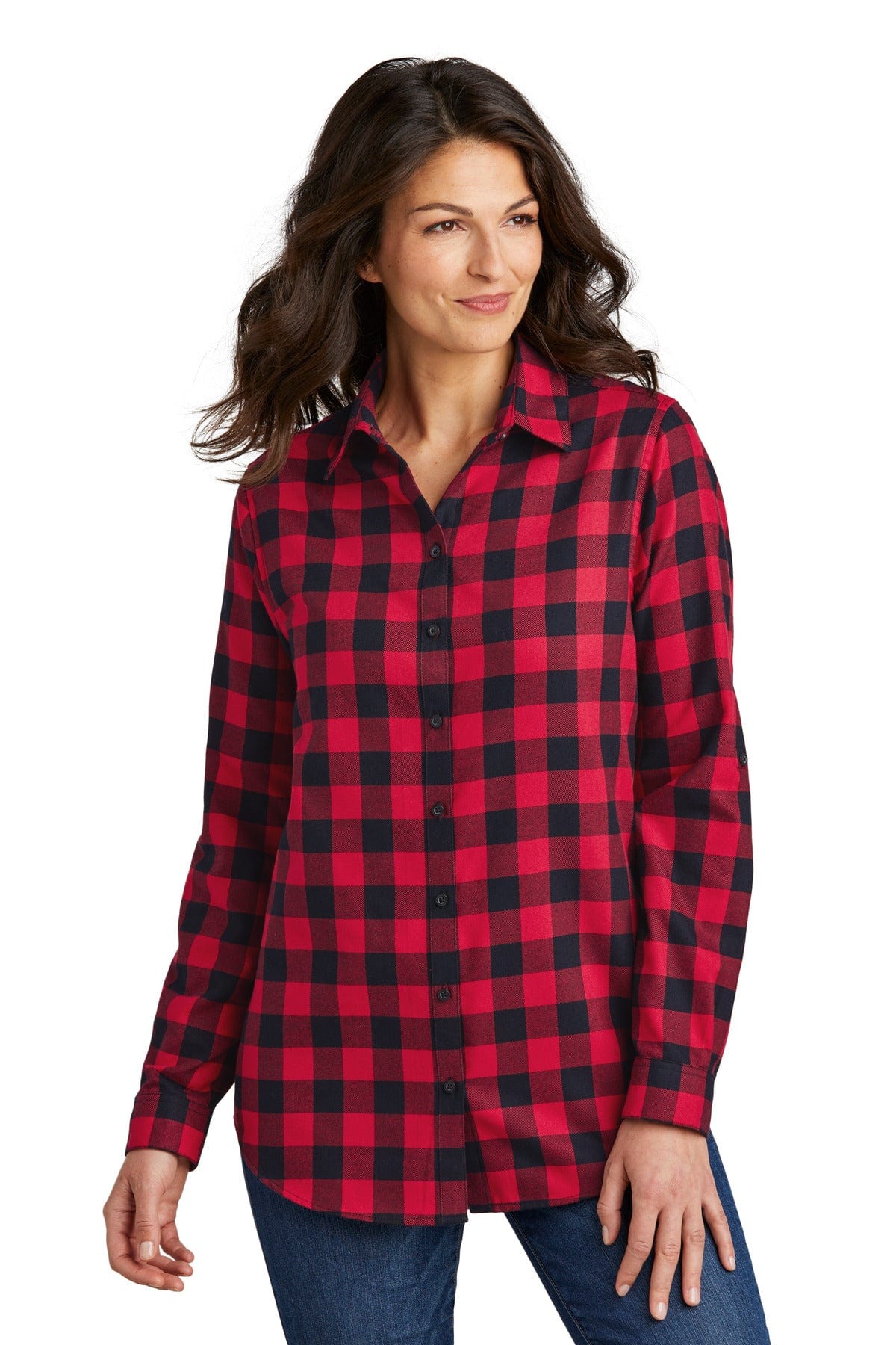 Port Authority Woven Shirts XS / Red/ Black Buffalo Check Port Authority ®  Ladies Plaid Flannel Tunic . LW668
