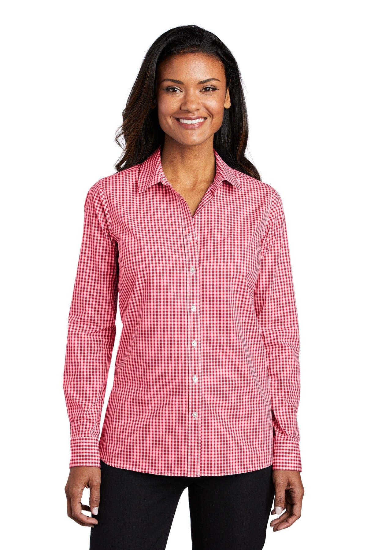 Port Authority Woven Shirts XS / Rich Red/ White Port Authority  ®  Ladies Broadcloth Gingham Easy Care Shirt LW644