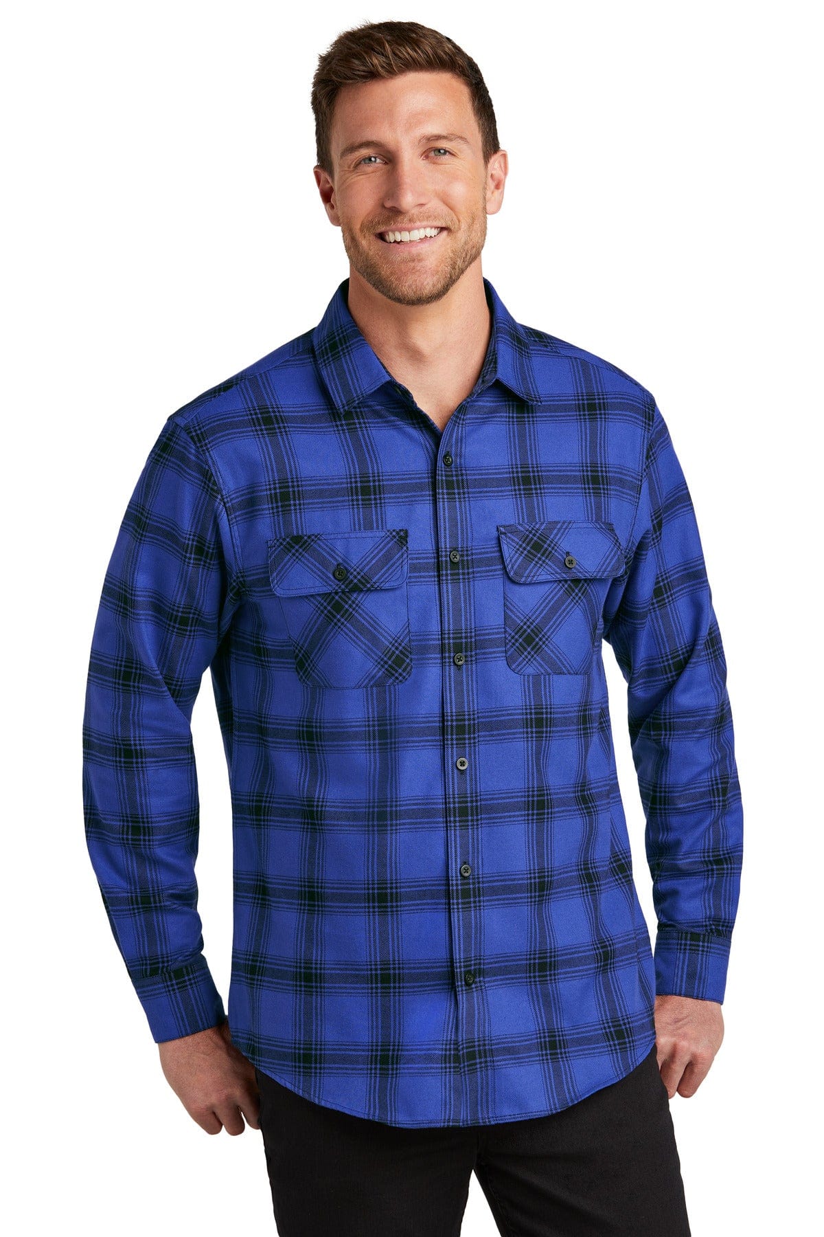 Port Authority Woven Shirts XS / Royal/ Black Open Plaid Port Authority ®  Plaid Flannel Shirt. W668