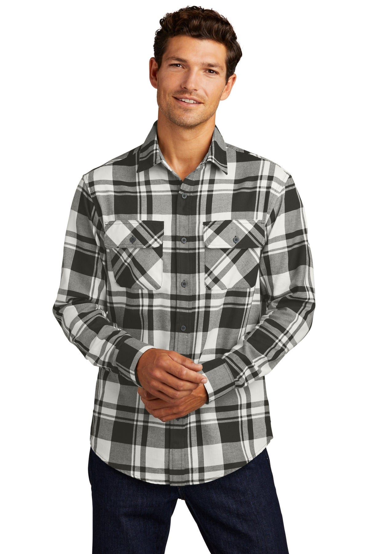 Port Authority Woven Shirts XS / Snow White/ Black Port Authority ®  Plaid Flannel Shirt. W668