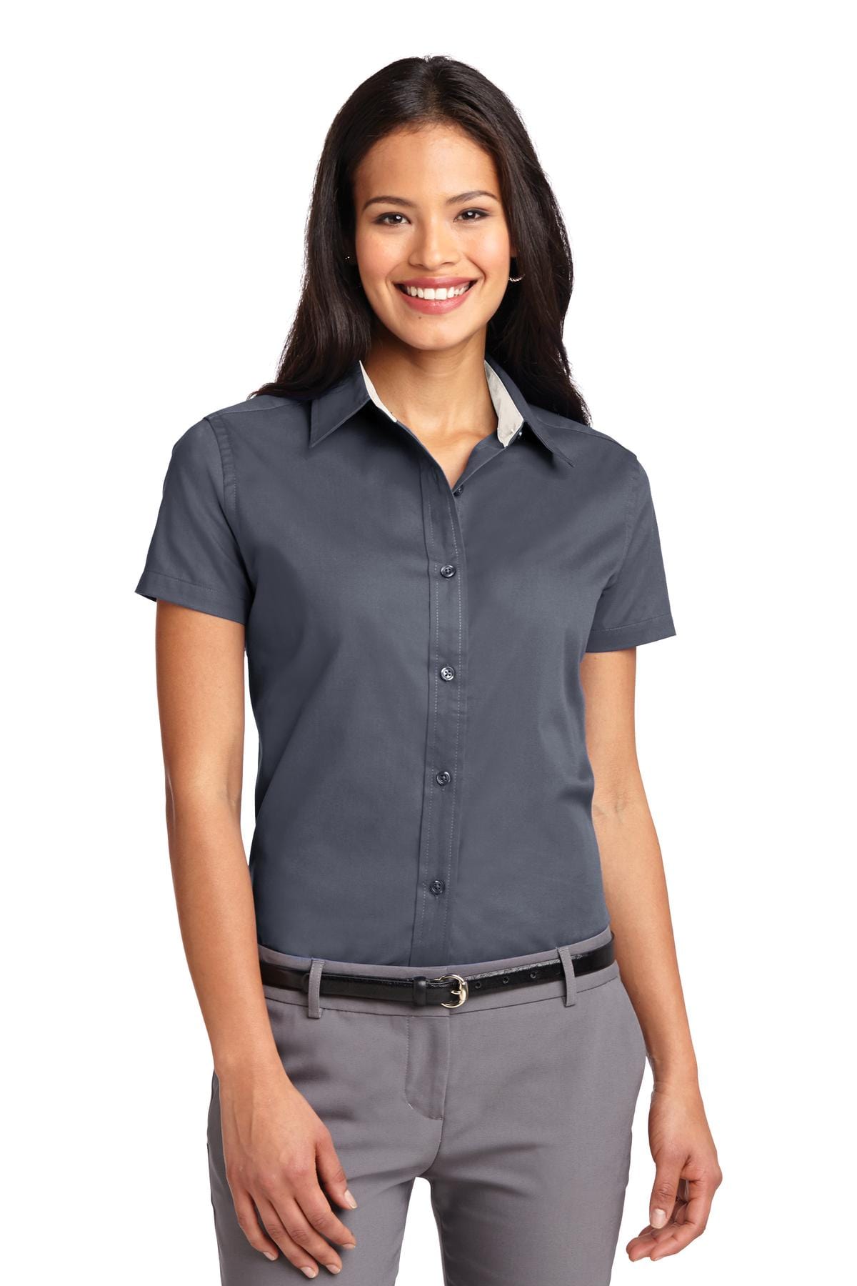 Port Authority Woven Shirts XS / Steel Grey/ Light Stone Port Authority ®  Ladies Short Sleeve Easy Care  Shirt.  L508