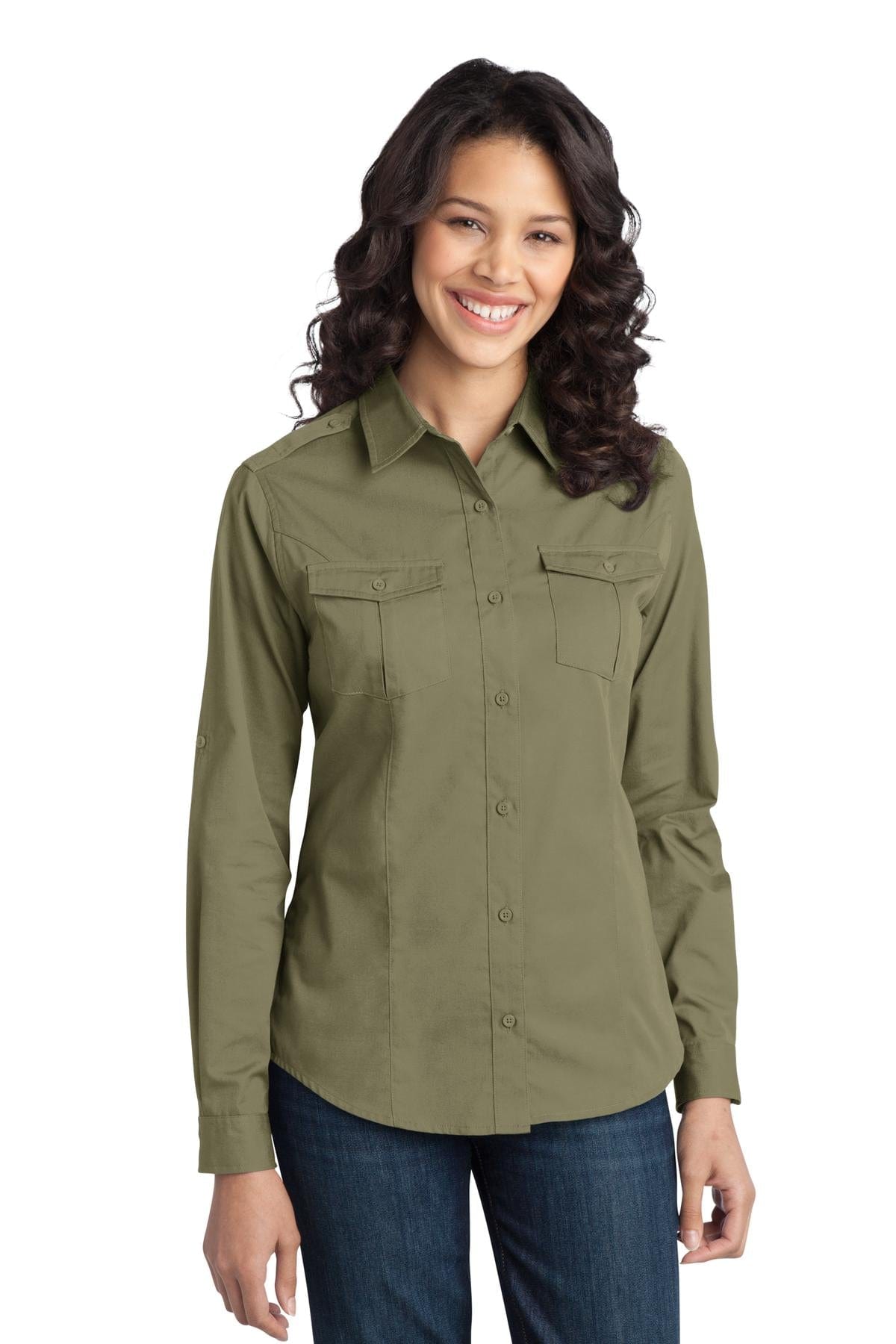 Port Authority Woven Shirts XS / Vintage Khaki DISCONTINUED  Port Authority ®  Ladies Stain-Release Roll Sleeve Twill Shirt. L649