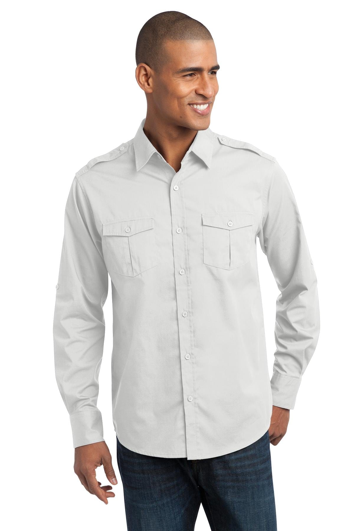 Port Authority Woven Shirts XS / White DISCONTINUED  Port Authority ®  Stain-Release Roll Sleeve Twill Shirt. S649