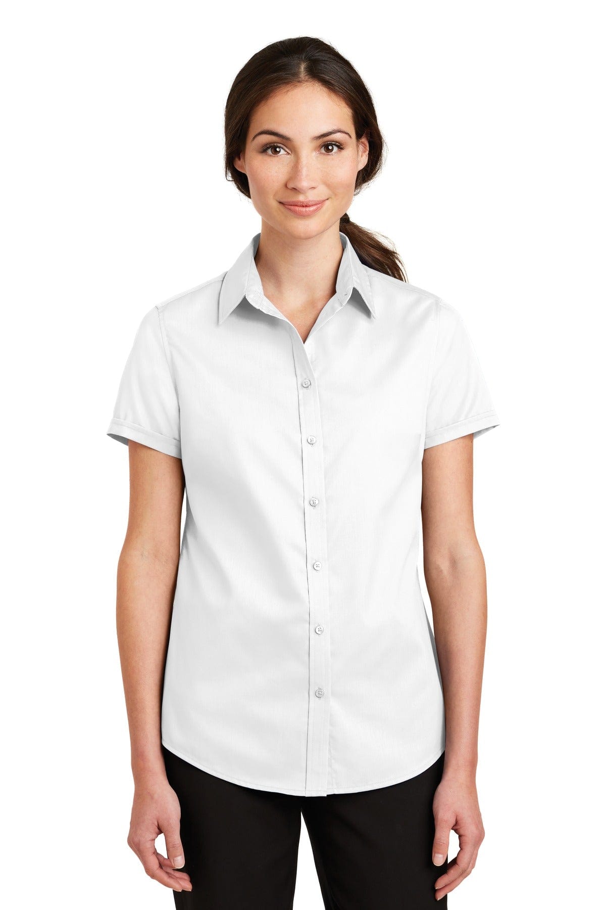 Port Authority Woven Shirts XS / White Port Authority ®  Ladies Short Sleeve SuperPro ™  Twill Shirt. L664, Basic Colors