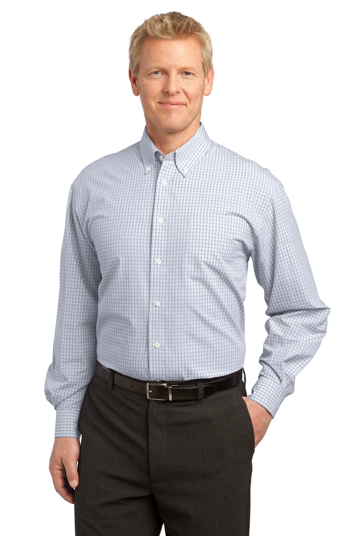 Port Authority Woven Shirts XS / White Port Authority ®  Plaid Pattern Easy Care Shirt. S639