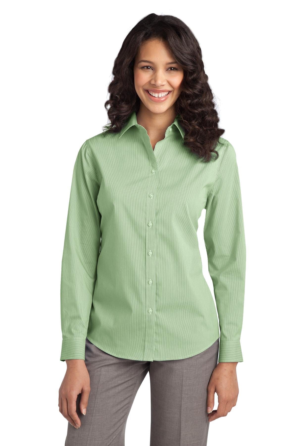 Port Authority Woven Shirts XS / Wintergreen/ White DISCONTINUED  Port Authority ®  Ladies Fine Stripe Stretch Poplin Shirt. L647