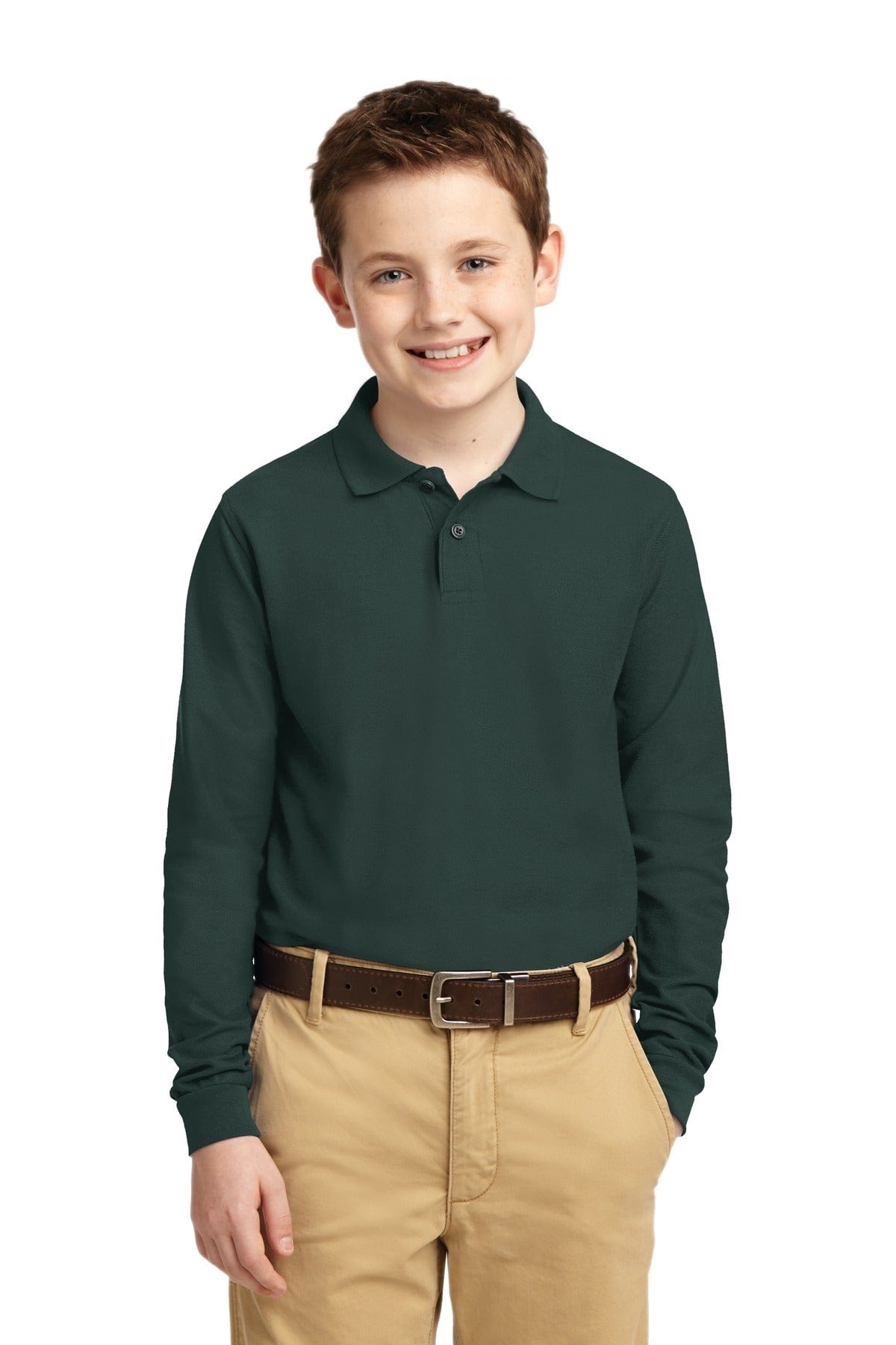 Port Authority Youth XS / Dark Green Port Authority ®  Youth Long Sleeve Silk Touch™ Polo.  Y500LS