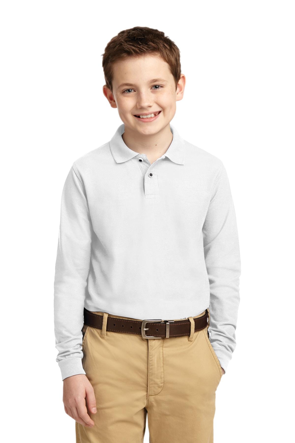 Port Authority Youth XS / White Port Authority ®  Youth Long Sleeve Silk Touch™ Polo.  Y500LS