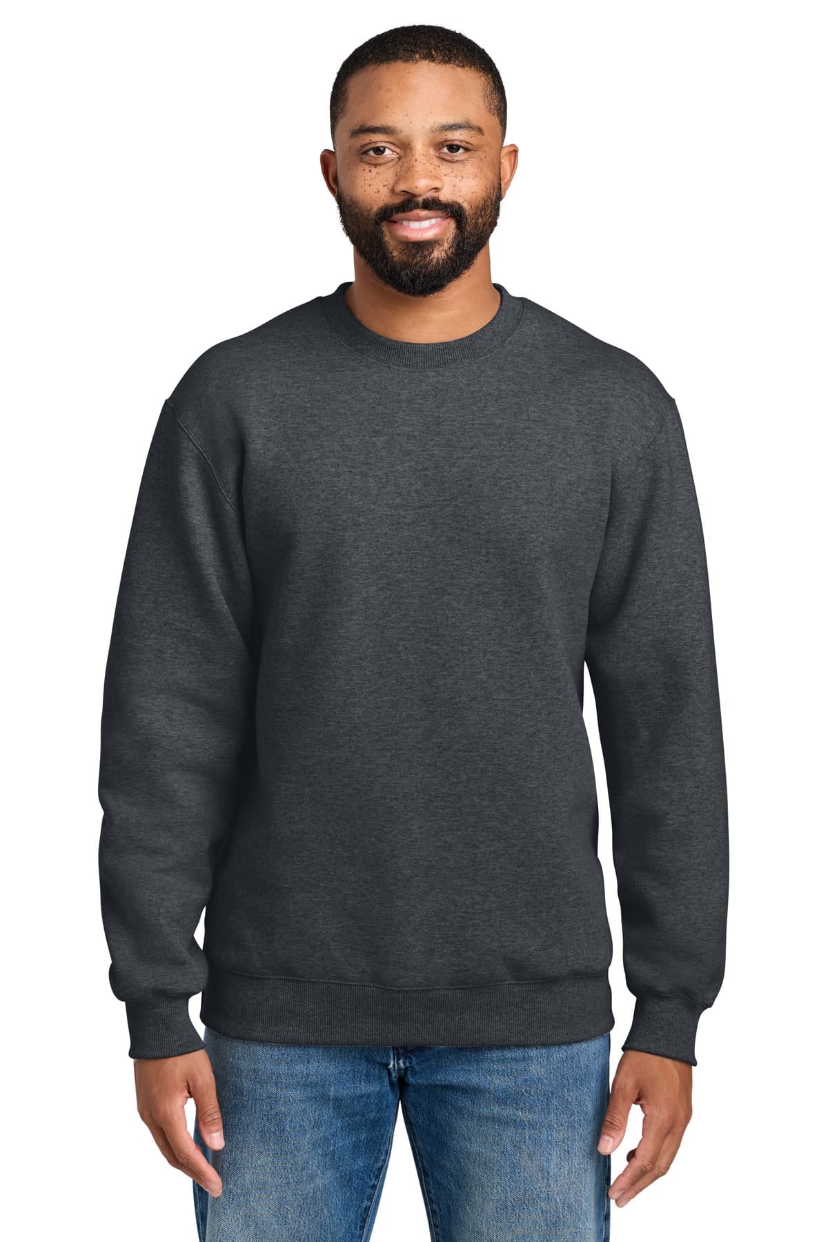 Port & Co PC107 S / Dark Heather Grey Port & Co PC107 Foundation Fleece Pullover Crewneck Sweatshirt