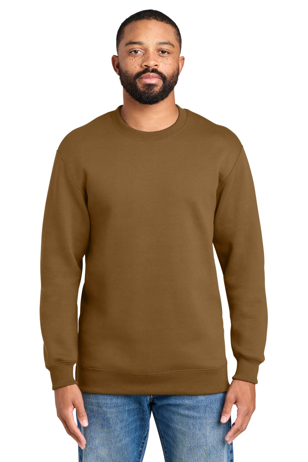 Port & Co PC107 S / Duck Brown Port & Co PC107 Foundation Fleece Pullover Crewneck Sweatshirt