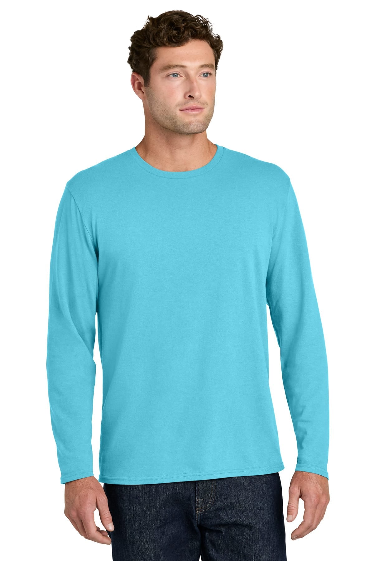 Port & Co PC43LS S / Aquatic Blue Port & Co ®  Easy Cotton Long Sleeve Tee PC43LS