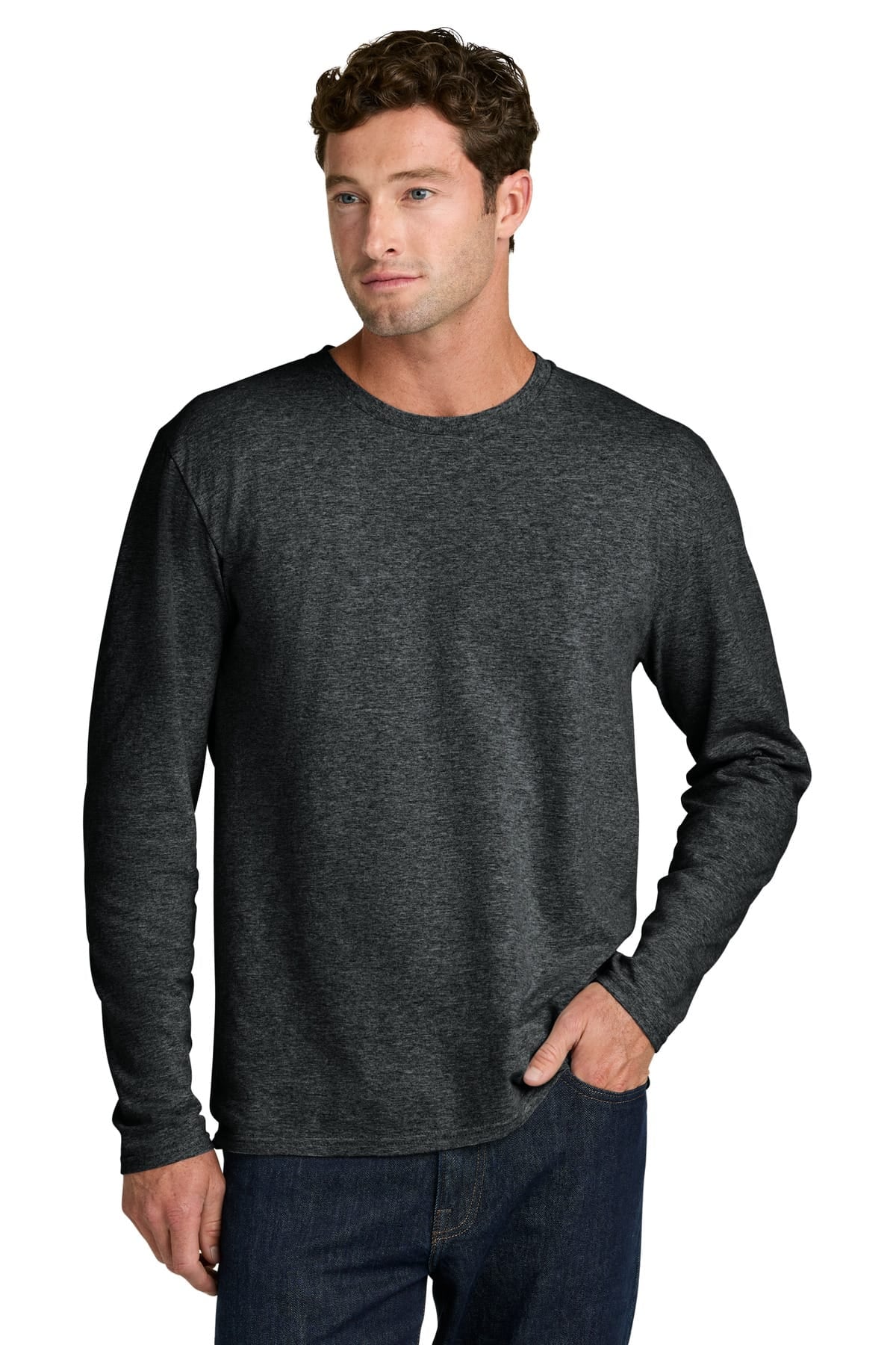 Port & Co PC43LS S / Black Heather Port & Co ®  Easy Cotton Long Sleeve Tee PC43LS