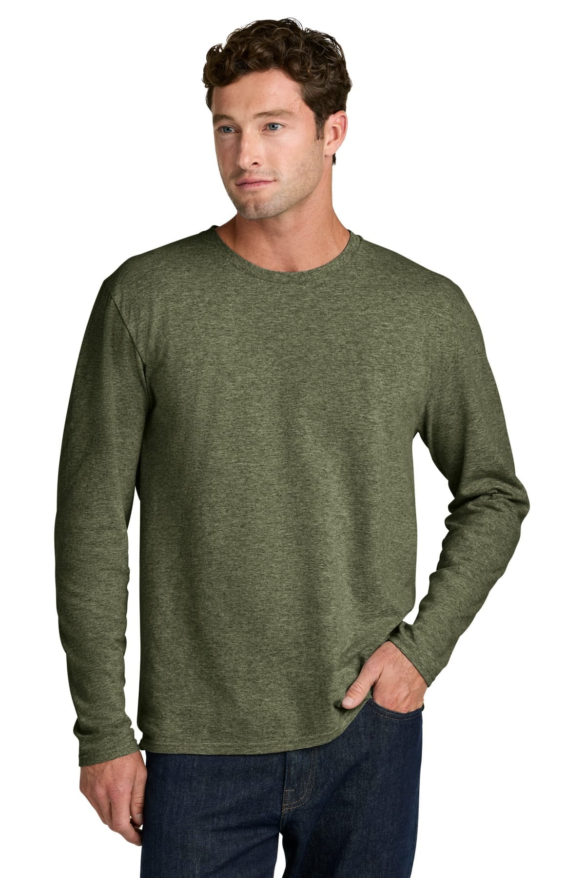 Port & Co PC43LS S / Olive Drab Green Heather Port & Co ®  Easy Cotton Long Sleeve Tee PC43LS