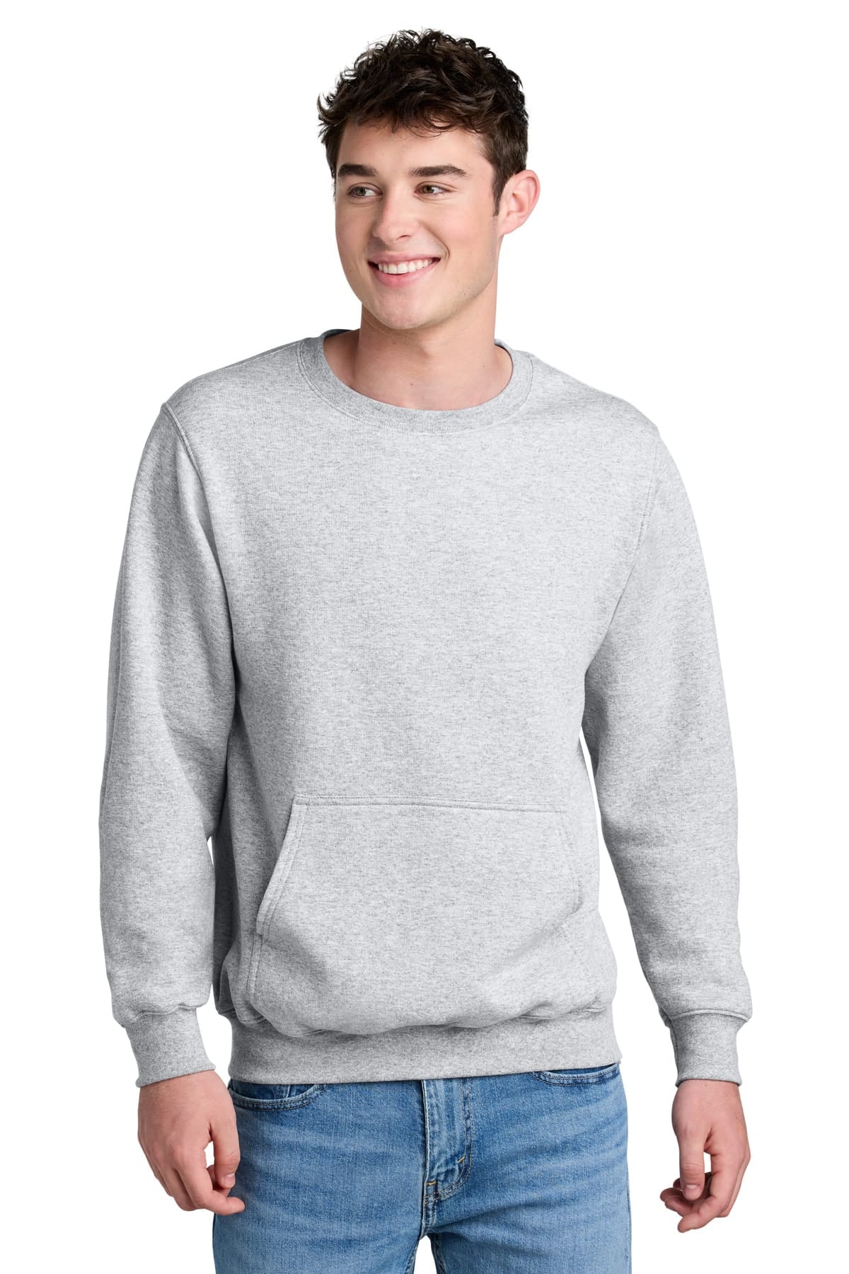 Port & Co PC78PKT S / Ash Port & Co ™  Core Fleece Crewneck Pocket Sweatshirt PC78PKT