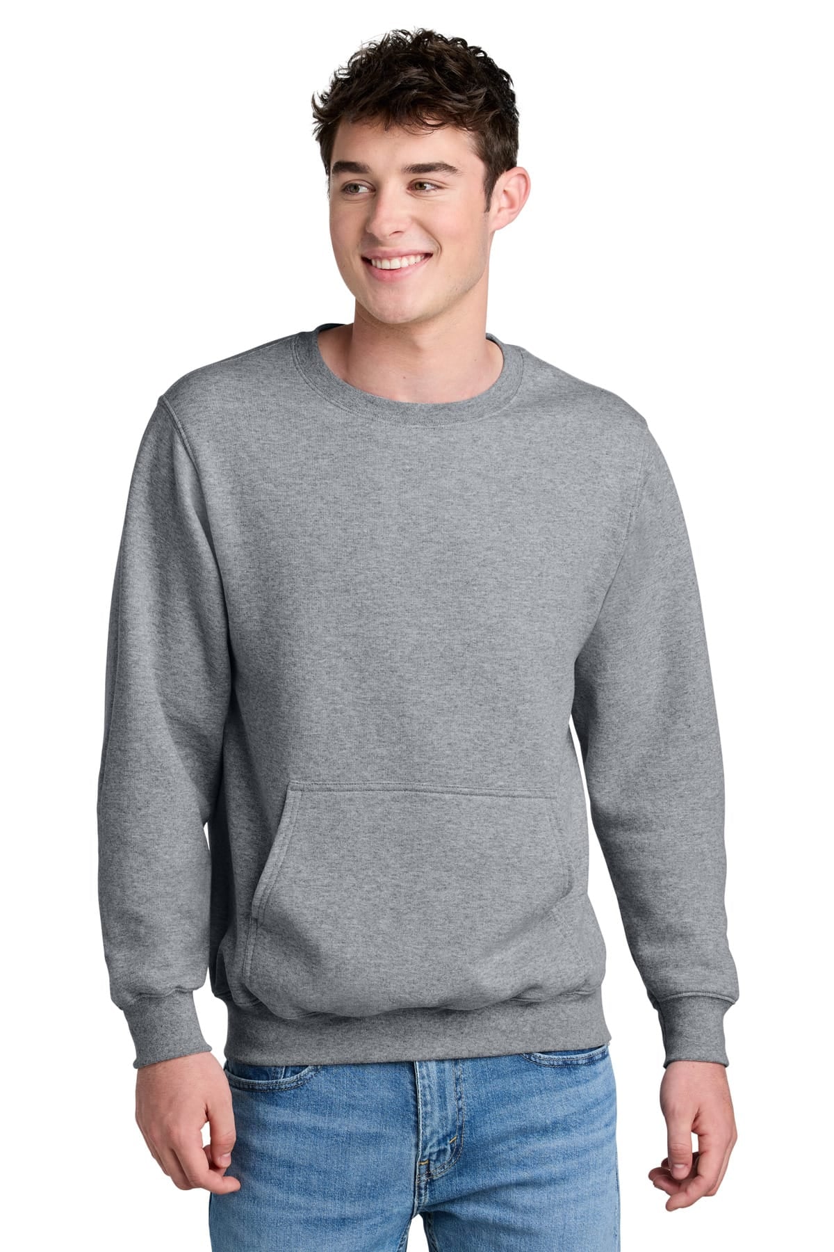 Port & Co PC78PKT S / Athletic Heather Port & Co ™  Core Fleece Crewneck Pocket Sweatshirt PC78PKT