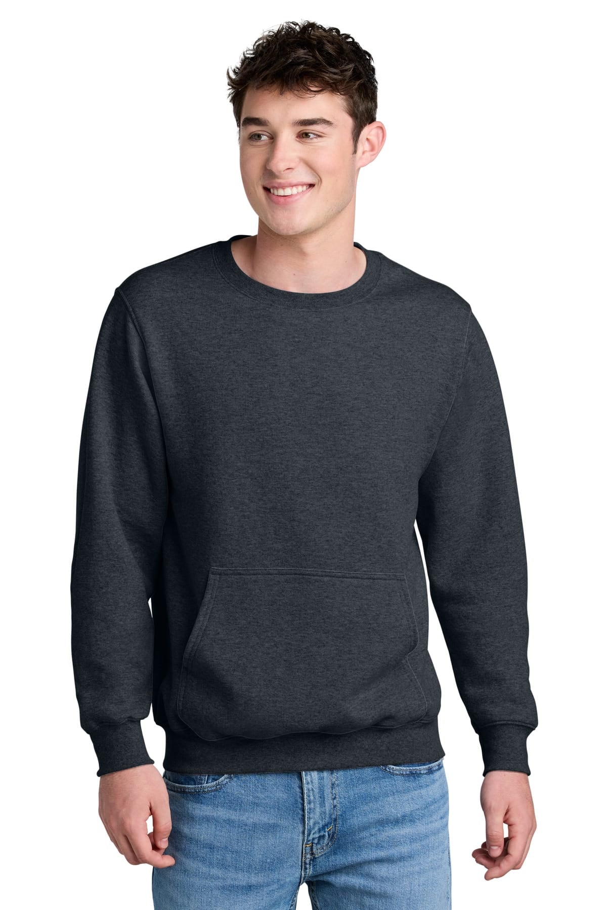 Port & Co PC78PKT S / Dark Heather Grey Port & Co ™  Core Fleece Crewneck Pocket Sweatshirt PC78PKT
