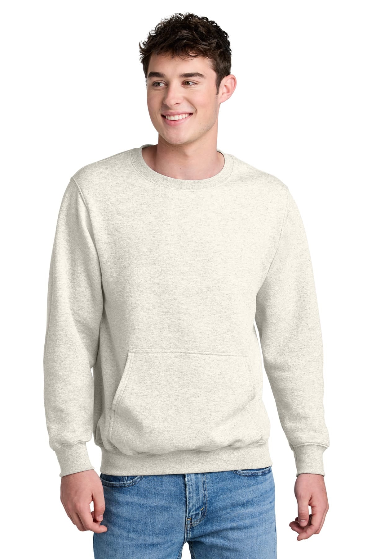 Port & Co PC78PKT S / Oatmeal Heather Port & Co ™  Core Fleece Crewneck Pocket Sweatshirt PC78PKT