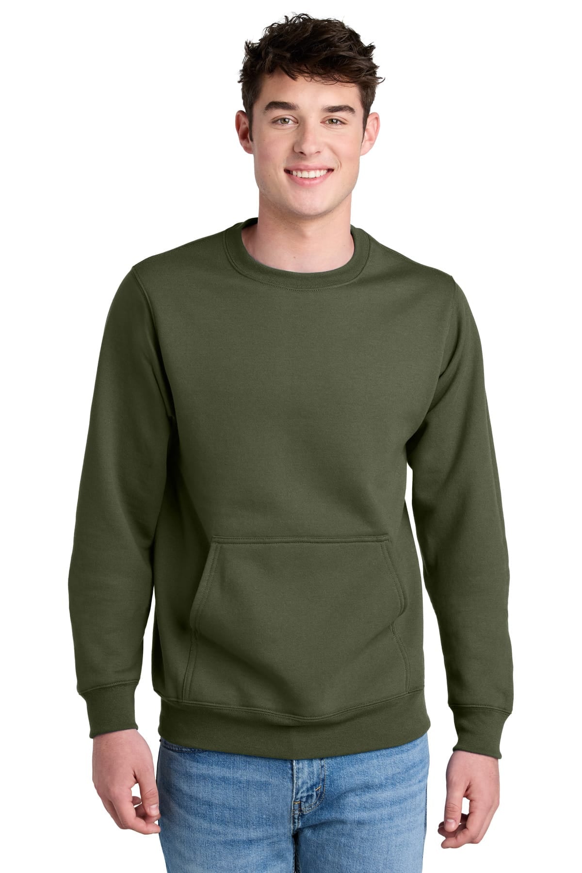 Port & Co PC78PKT S / Olive Drab Green Port & Co ™  Core Fleece Crewneck Pocket Sweatshirt PC78PKT