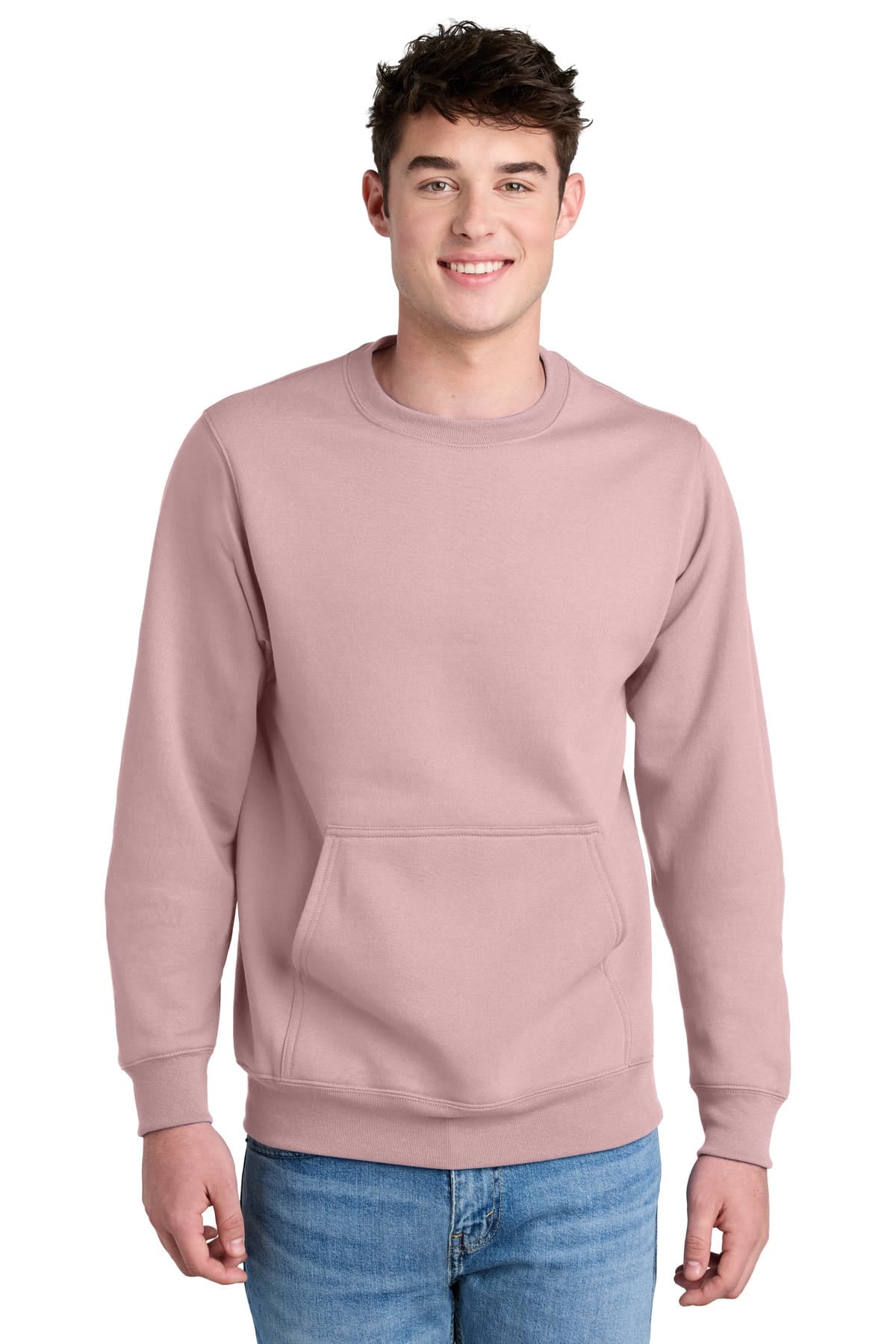 Port & Co PC78PKT S / Pale Blush Port & Co ™  Core Fleece Crewneck Pocket Sweatshirt PC78PKT