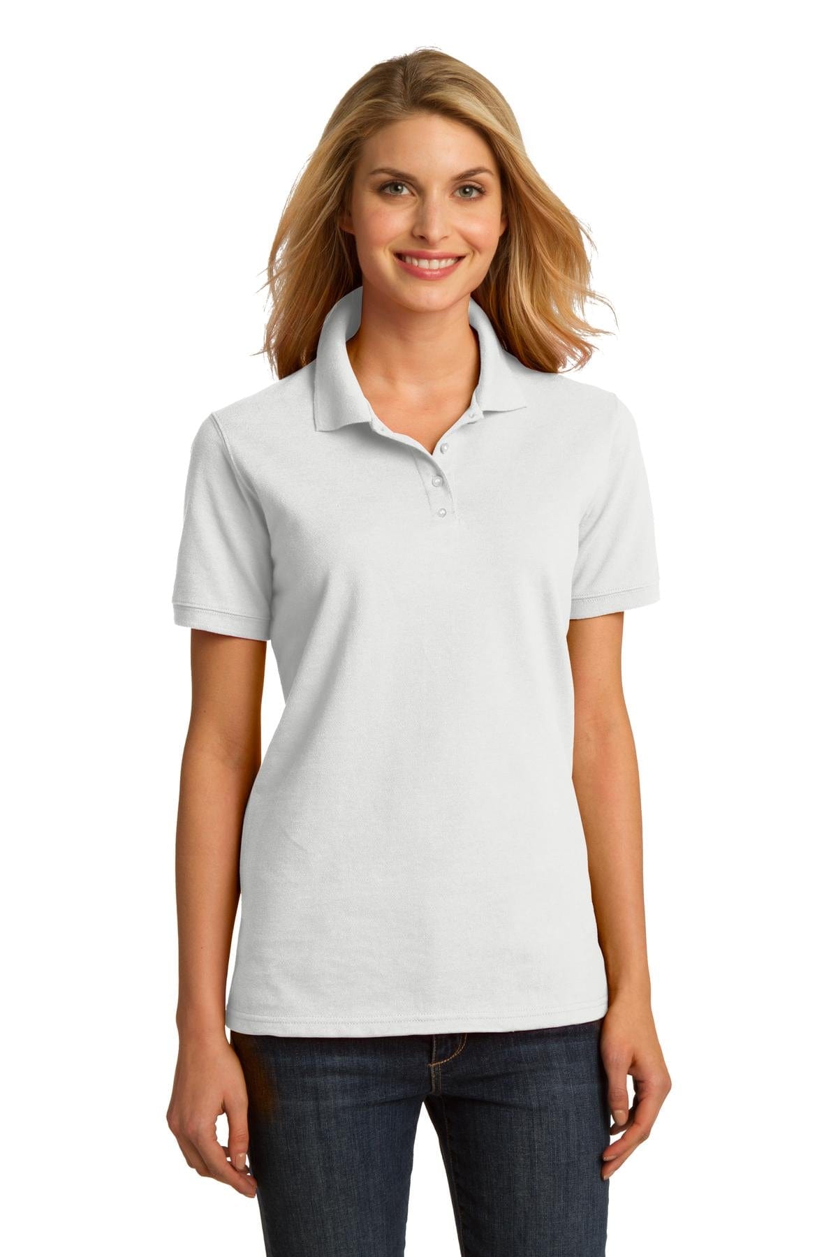Port & Company Polos/Knits XS / White DISCONTINUED  Port & Company ®  Ladies Ring Spun Pique Polo. LKP150