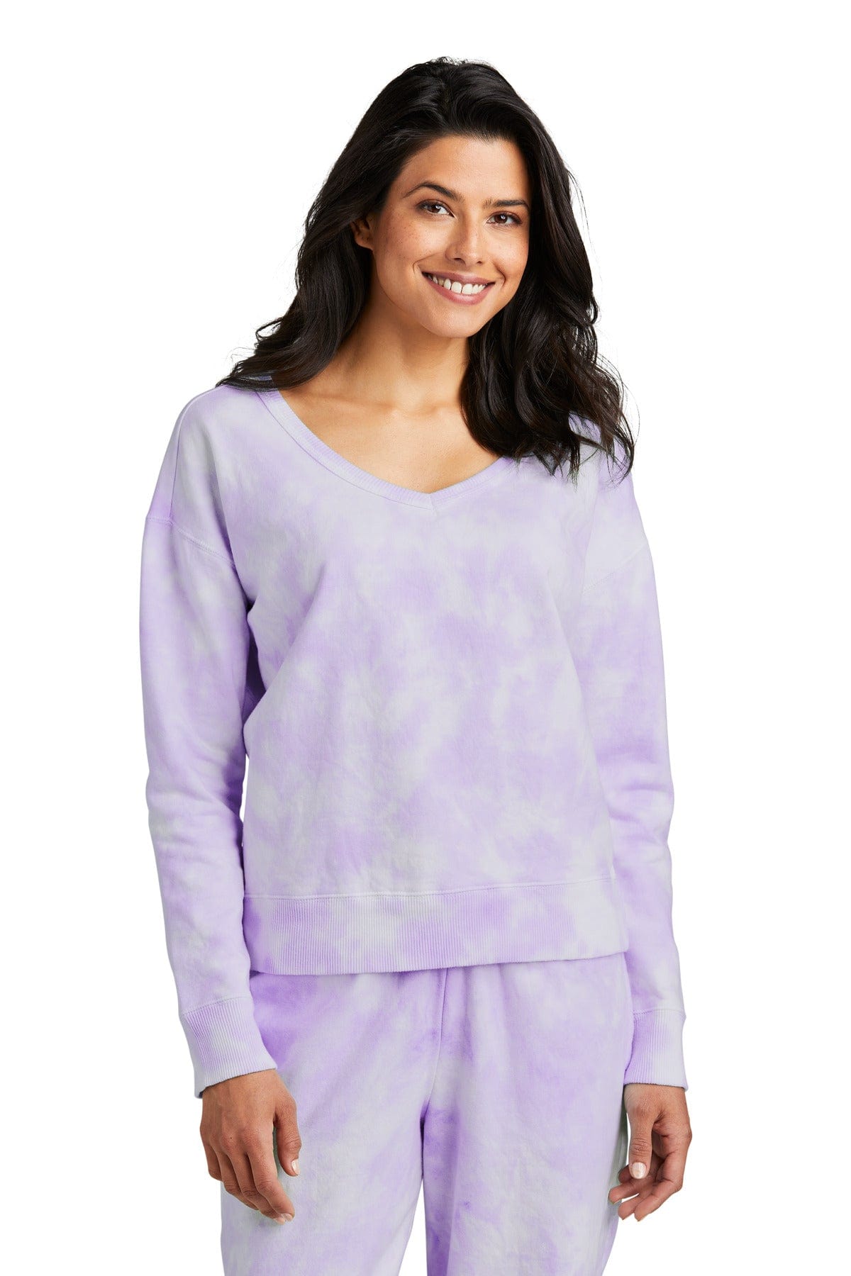 Port & Company Sweatshirts/Fleece Port & Company LPC140V: Ladies Beach Wash Cloud Tie-Dye V-Neck Sweatshirt