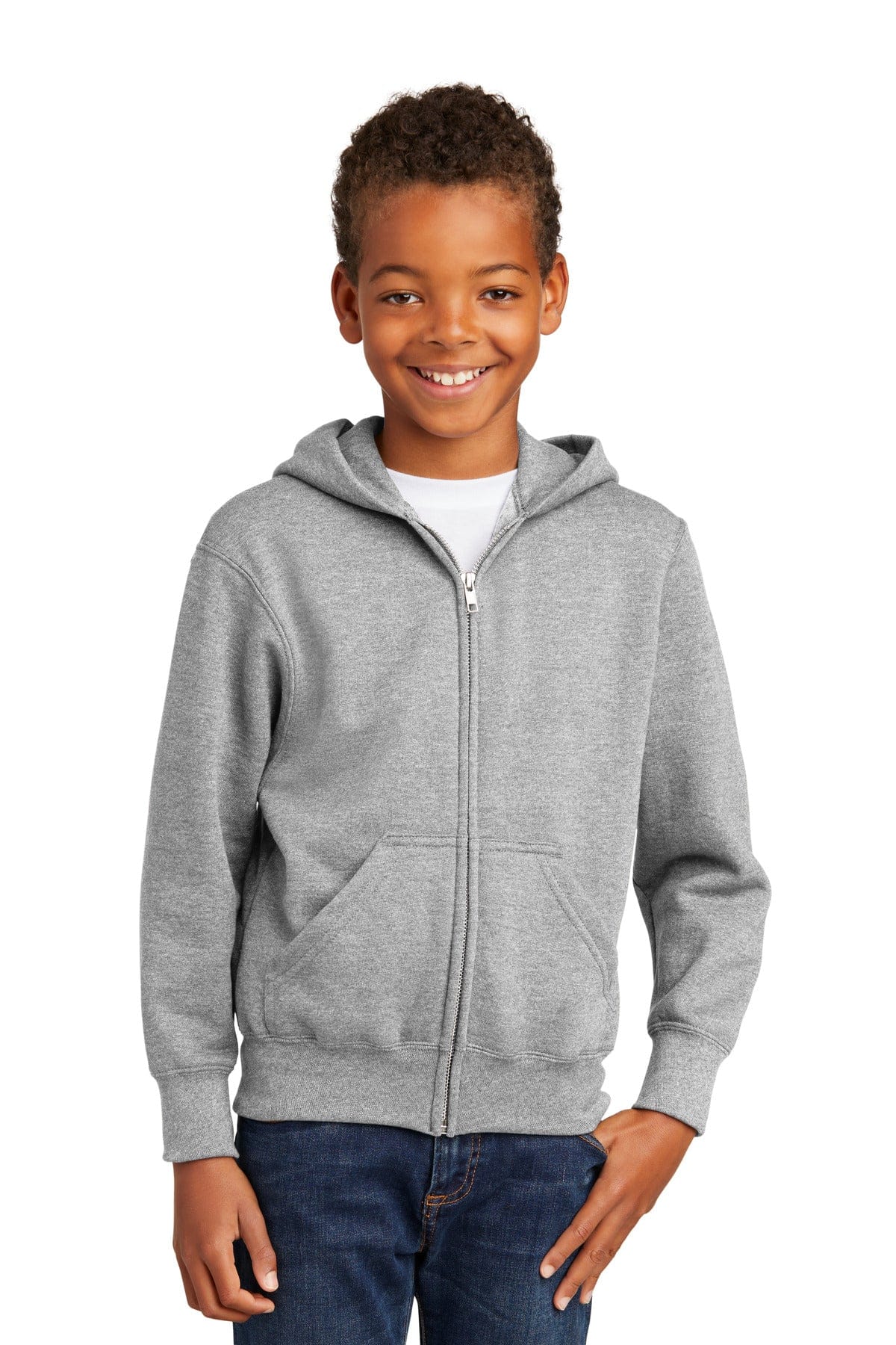 Port & Company Sweatshirts/Fleece XS / Ash Port & Company - Youth Core Fleece Full-Zip Hooded Sweatshirt. PC90YZH