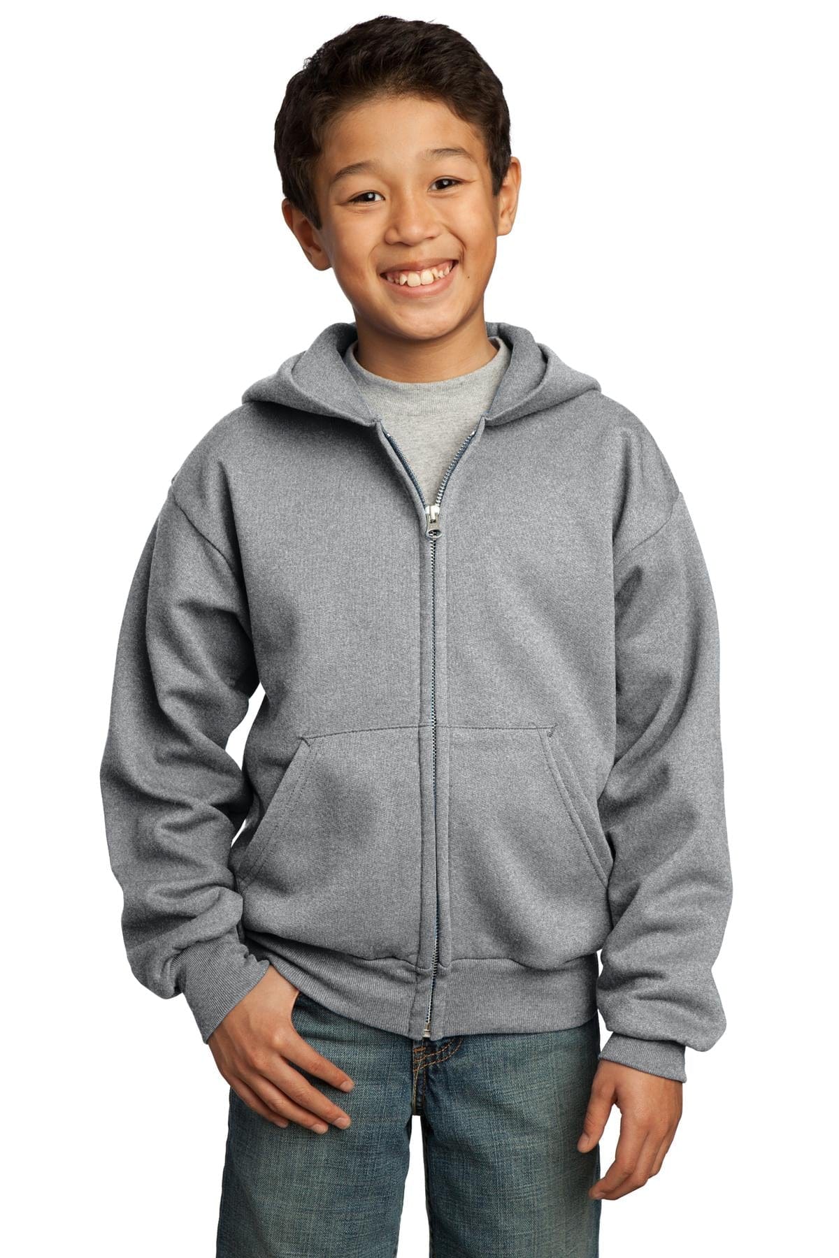Port & Company Sweatshirts/Fleece XS / Athletic Heather Port & Company - Youth Core Fleece Full-Zip Hooded Sweatshirt. PC90YZH