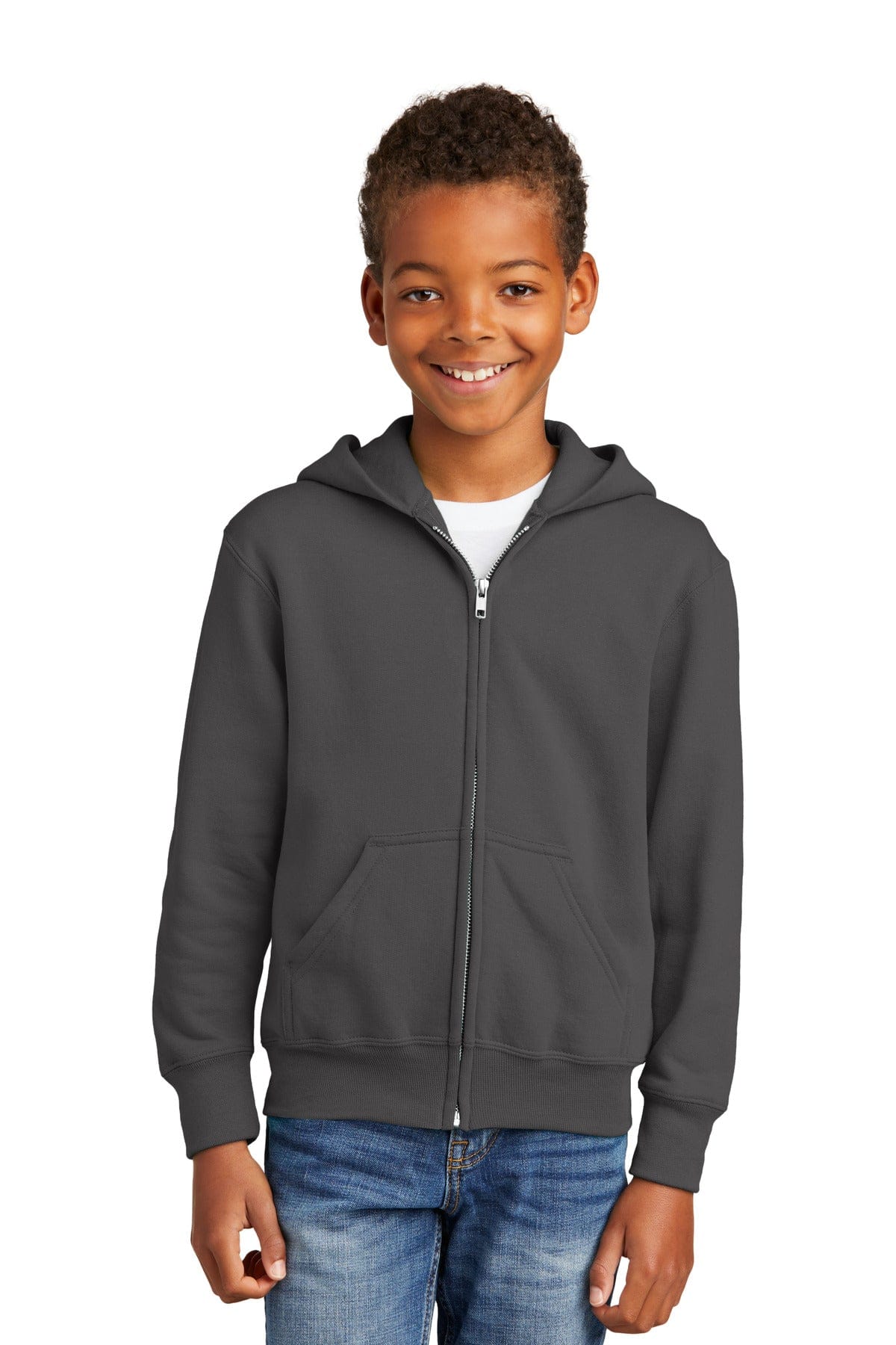 Port & Company Sweatshirts/Fleece XS / Charcoal Port & Company - Youth Core Fleece Full-Zip Hooded Sweatshirt. PC90YZH