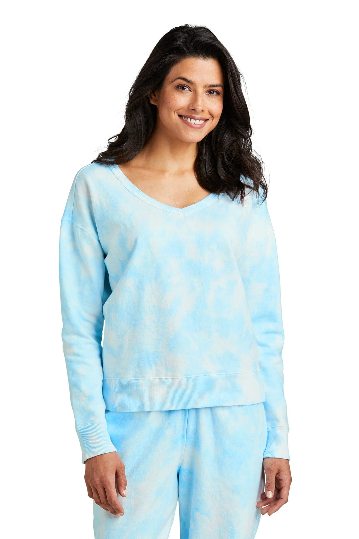 Port & Company Sweatshirts/Fleece L / Glacier Port & Company LPC140V: Ladies Beach Wash Cloud Tie-Dye V-Neck Sweatshirt