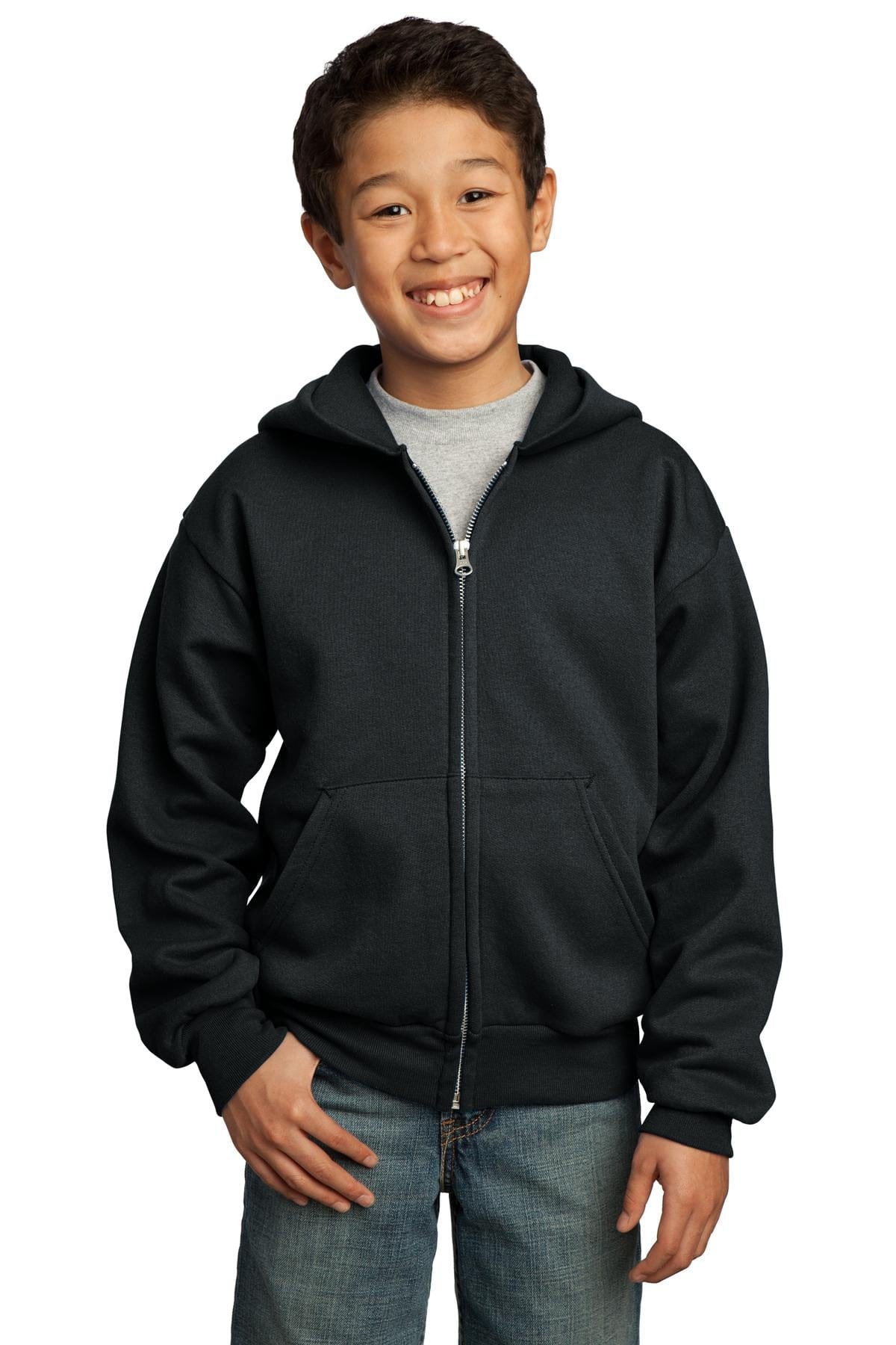 Port & Company Sweatshirts/Fleece XS / Jet Black Port & Company - Youth Core Fleece Full-Zip Hooded Sweatshirt. PC90YZH