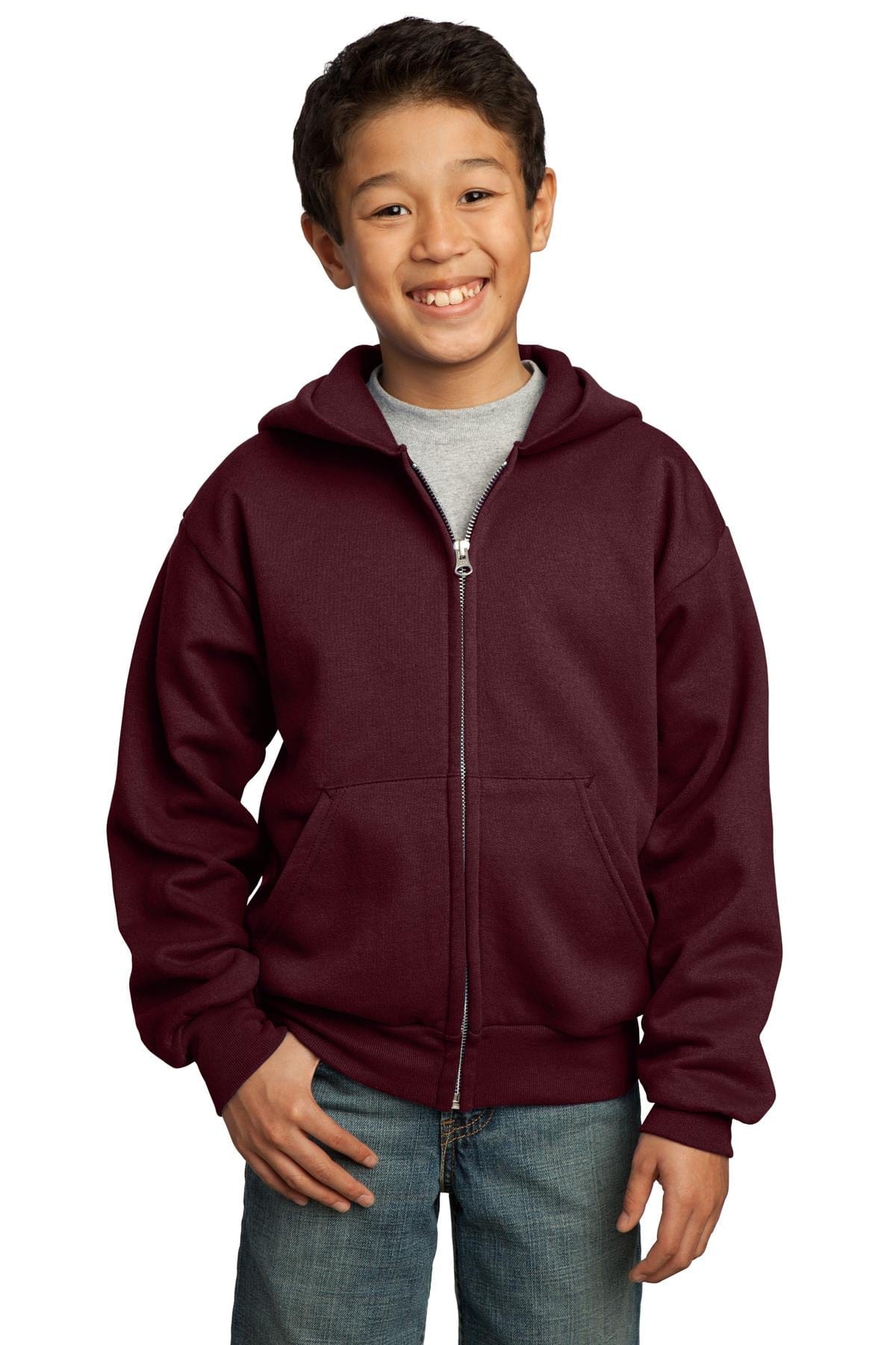 Port & Company Sweatshirts/Fleece XS / Maroon Port & Company - Youth Core Fleece Full-Zip Hooded Sweatshirt. PC90YZH