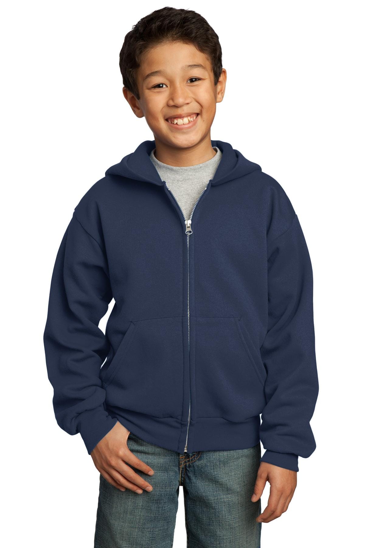Port & Company Sweatshirts/Fleece XS / Navy Port & Company - Youth Core Fleece Full-Zip Hooded Sweatshirt. PC90YZH