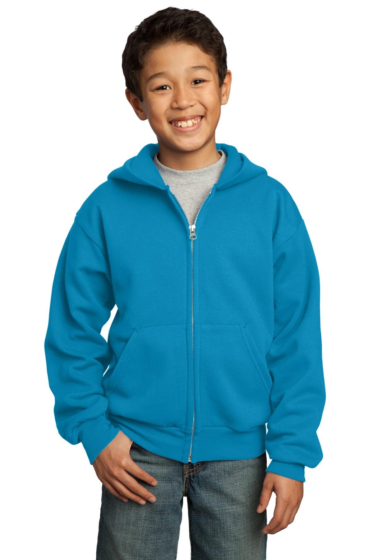 Port & Company Sweatshirts/Fleece XS / Neon Blue Port & Company - Youth Core Fleece Full-Zip Hooded Sweatshirt. PC90YZH