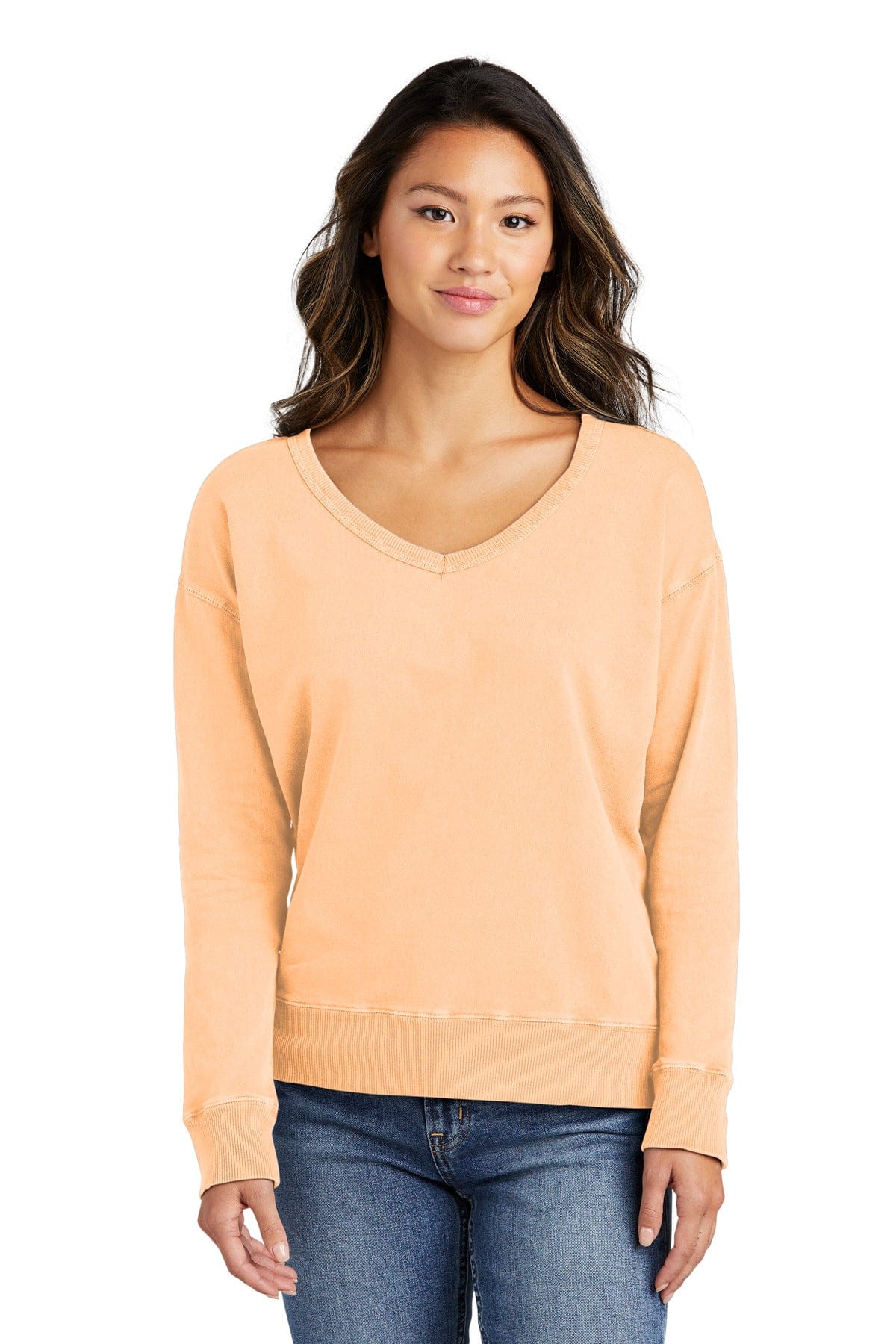 Port & Company Sweatshirts/Fleece XS / Peach Port & Company LPC098V: Ladies Beach Wash Garment-Dyed V-Neck Sweatshirt