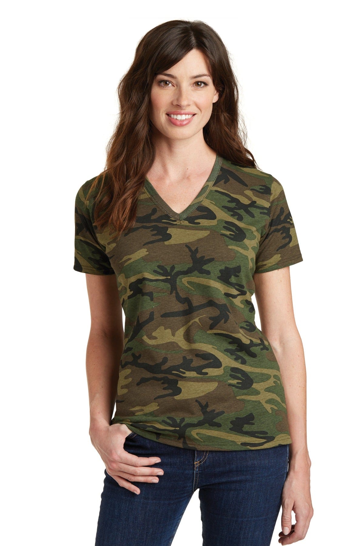Port & Company T-Shirts DISCONTINUED  Port & Company ®  Ladies Core Cotton Camo V-Neck Tee.  LPC54VC