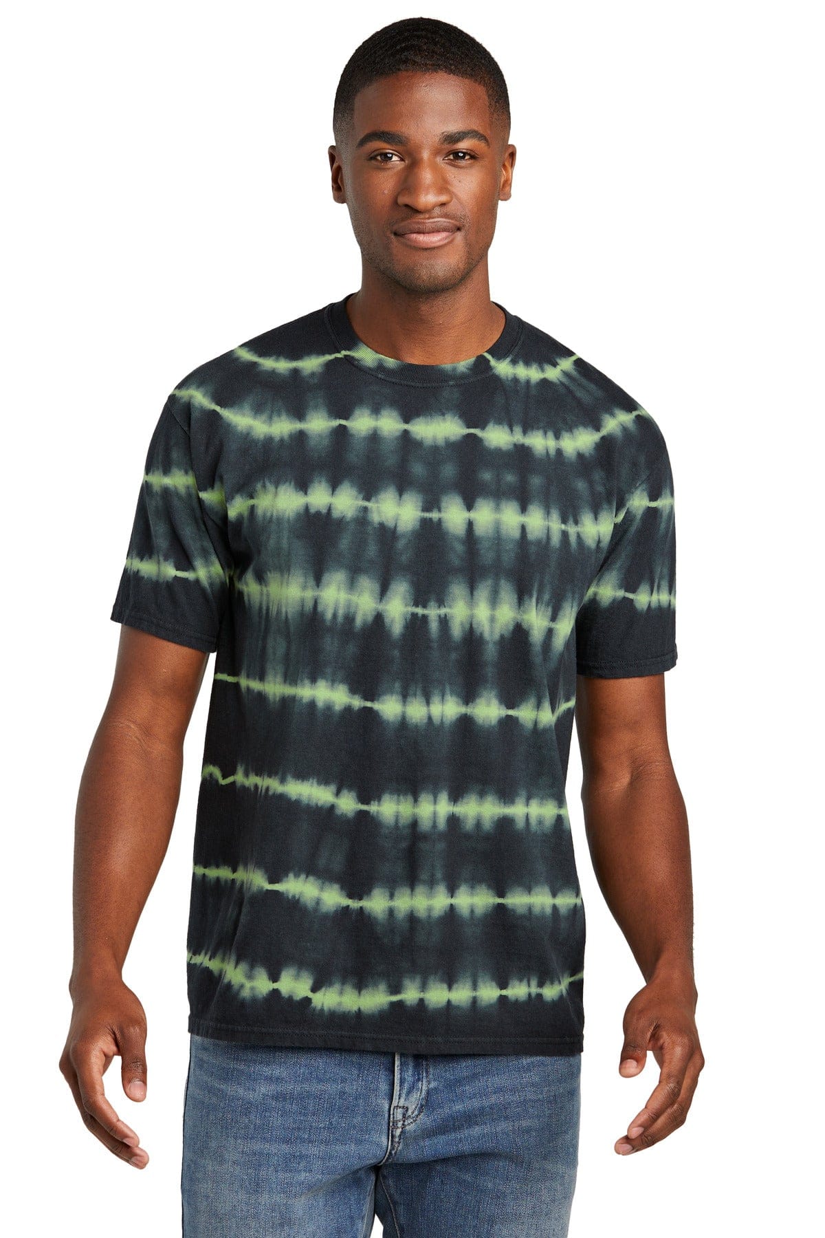 Port & Company T-Shirts S / Green Tea/ Black Port & Company PC142: Allover Stripe Tie-Dye Tee