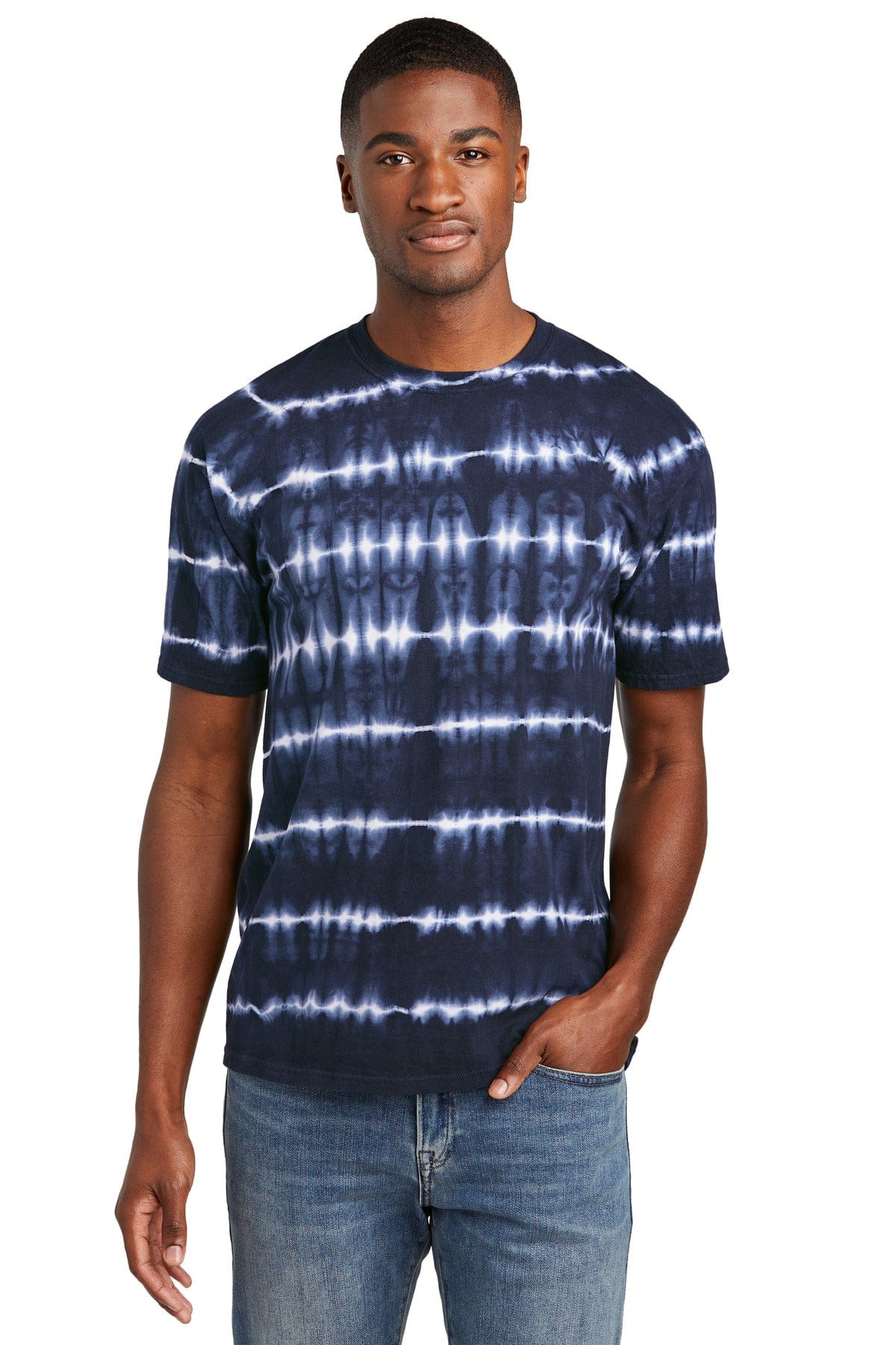 Port & Company T-Shirts S / True Navy/ White Port & Company PC142: Allover Stripe Tie-Dye Tee