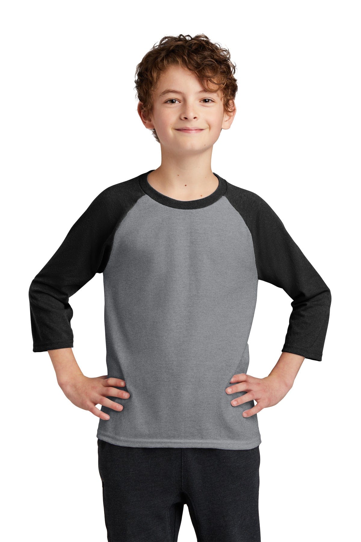 Port & Company T-Shirts XS / Athletic Heather/ Jet Black Port & Company PC55YRS Youth Core Blend 3/4-Sleeve Raglan Tee.