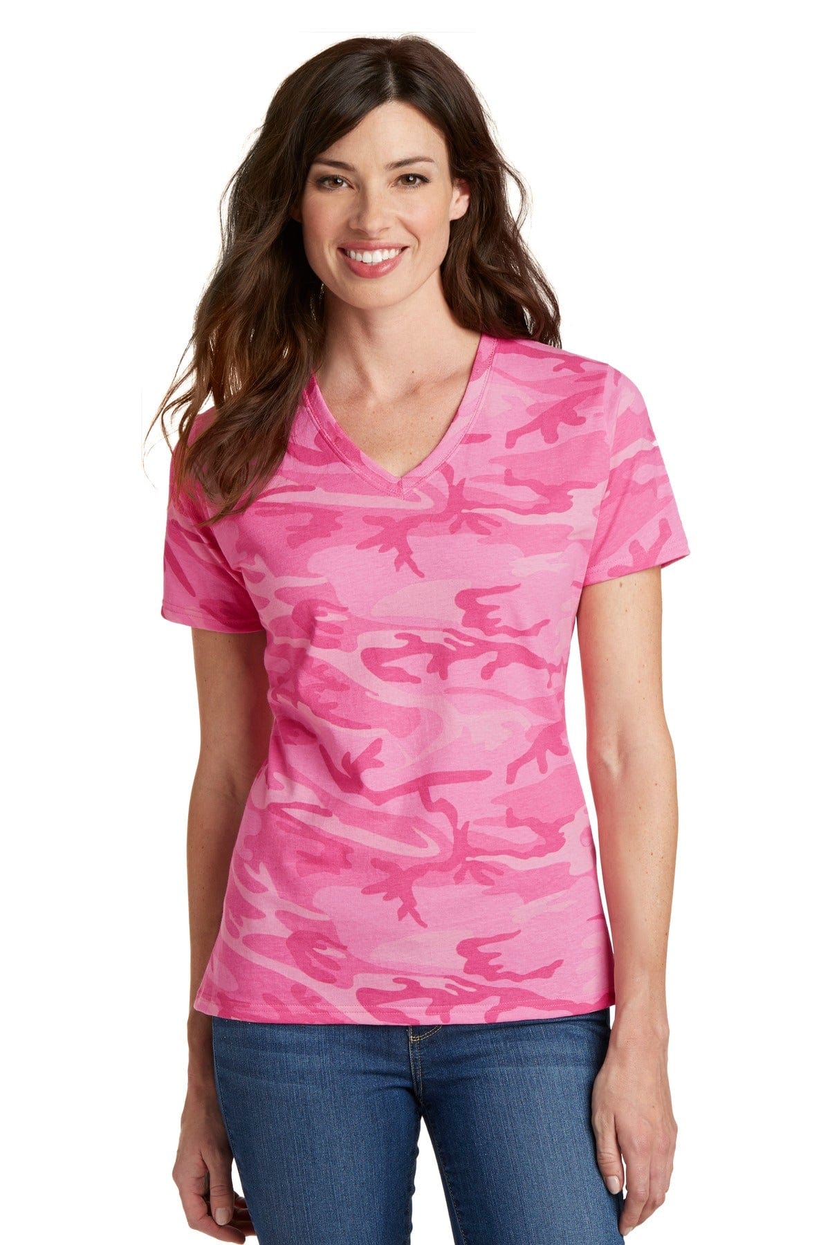 Port & Company T-Shirts XS / Pink Camo DISCONTINUED  Port & Company ®  Ladies Core Cotton Camo V-Neck Tee.  LPC54VC