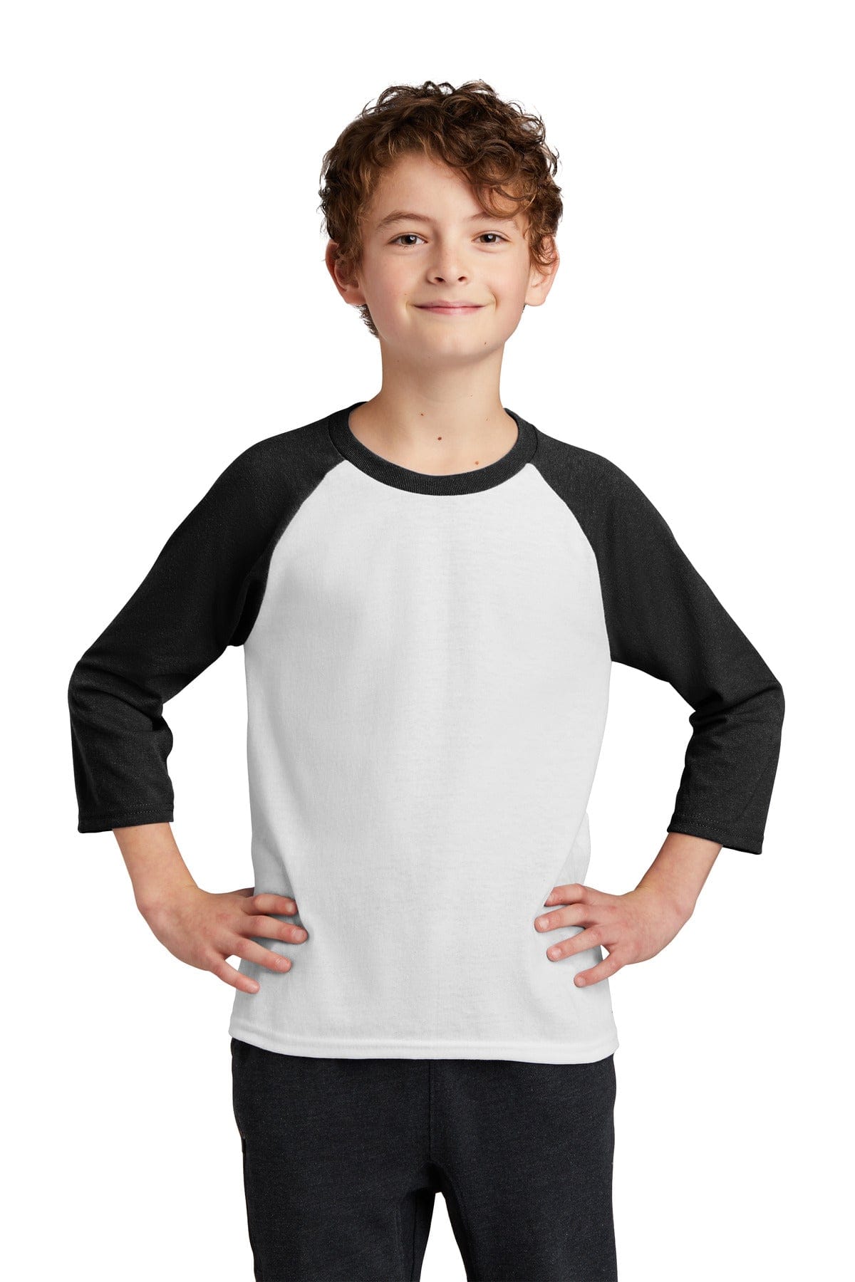 Port & Company T-Shirts XS / White/ Jet Black Port & Company PC55YRS Youth Core Blend 3/4-Sleeve Raglan Tee.