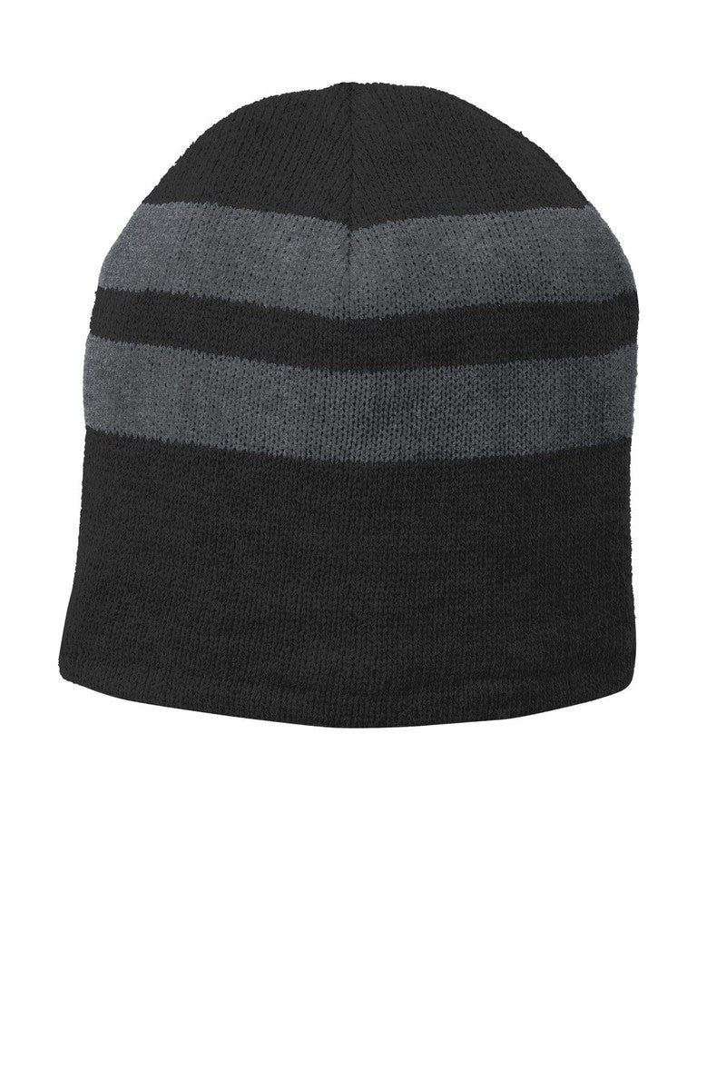 Port Headwear OSFA / Black/ Athletic Oxford Port & Company® Fleece-Lined Striped Beanie Cap. C922