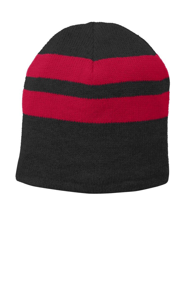 Port Headwear OSFA / Black/ Athletic Red Port & Company® Fleece-Lined Striped Beanie Cap. C922