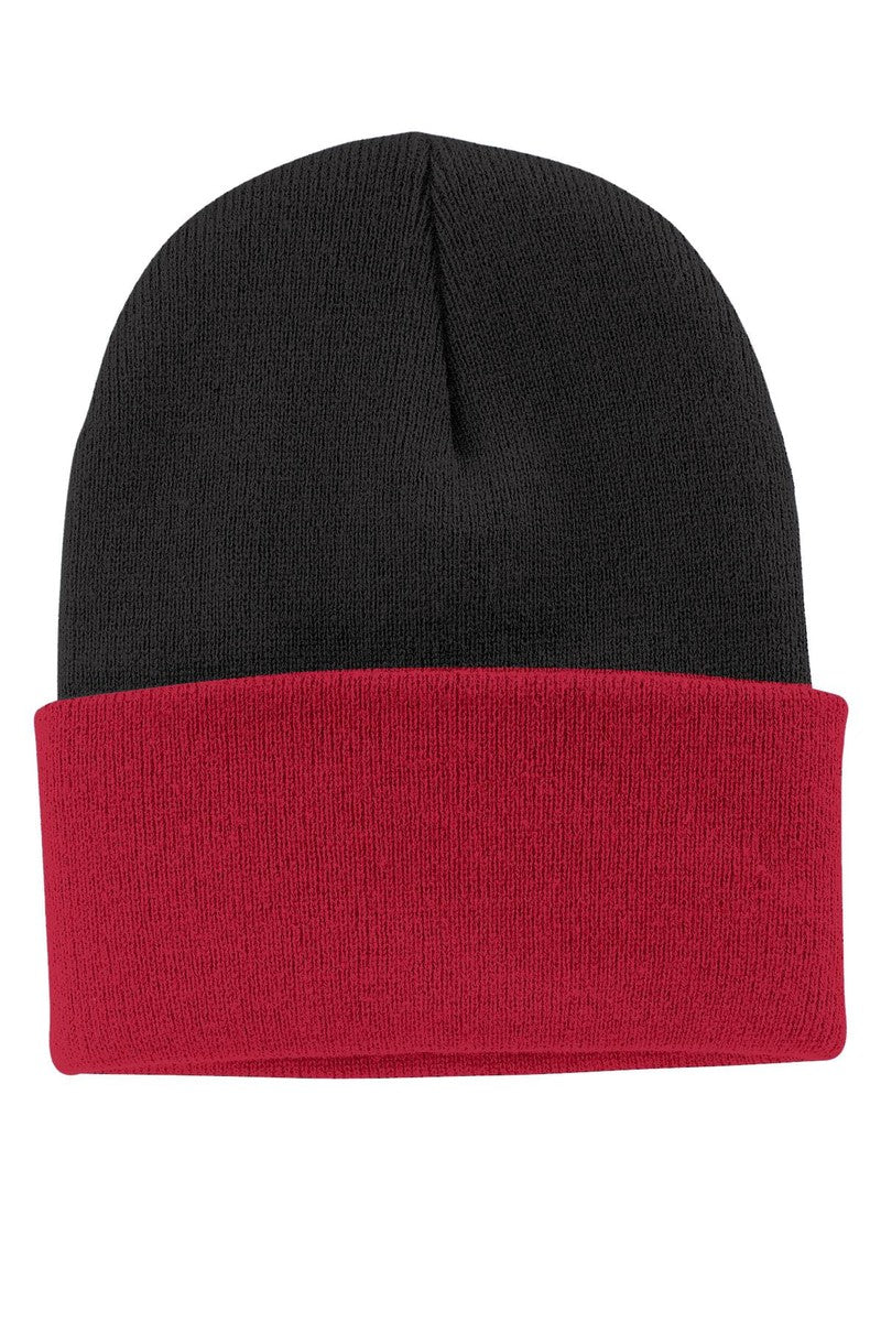 Port Headwear OSFA / Black/ Athletic Red Port & Company ® Knit Cap.  CP90