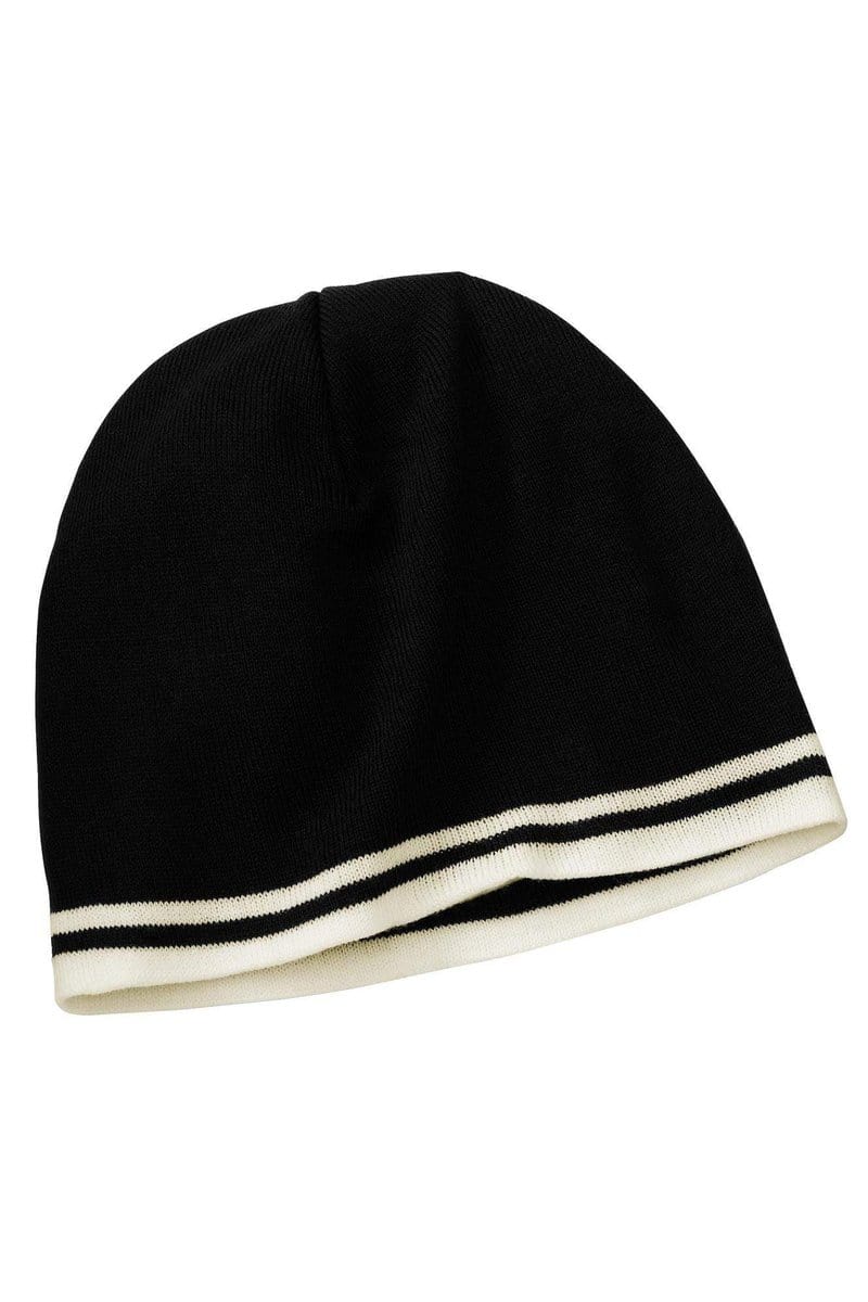 Port Headwear OSFA / Black/Natural Port & Company® - Fine Knit Skull Cap with Stripes.   CP93