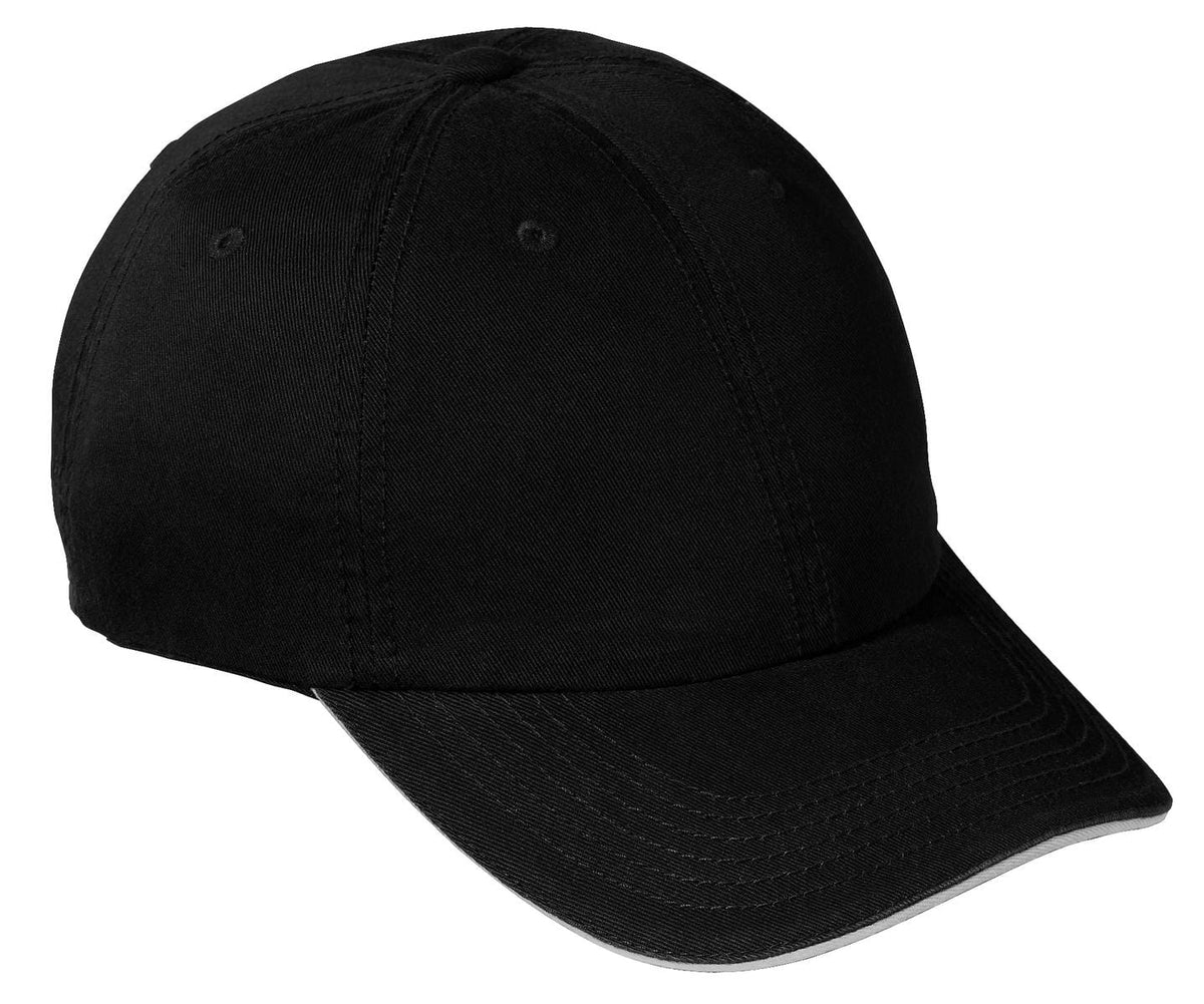 Port Headwear OSFA / Black/ White Port & Company ® Washed Twill Sandwich Bill Cap.  CP79