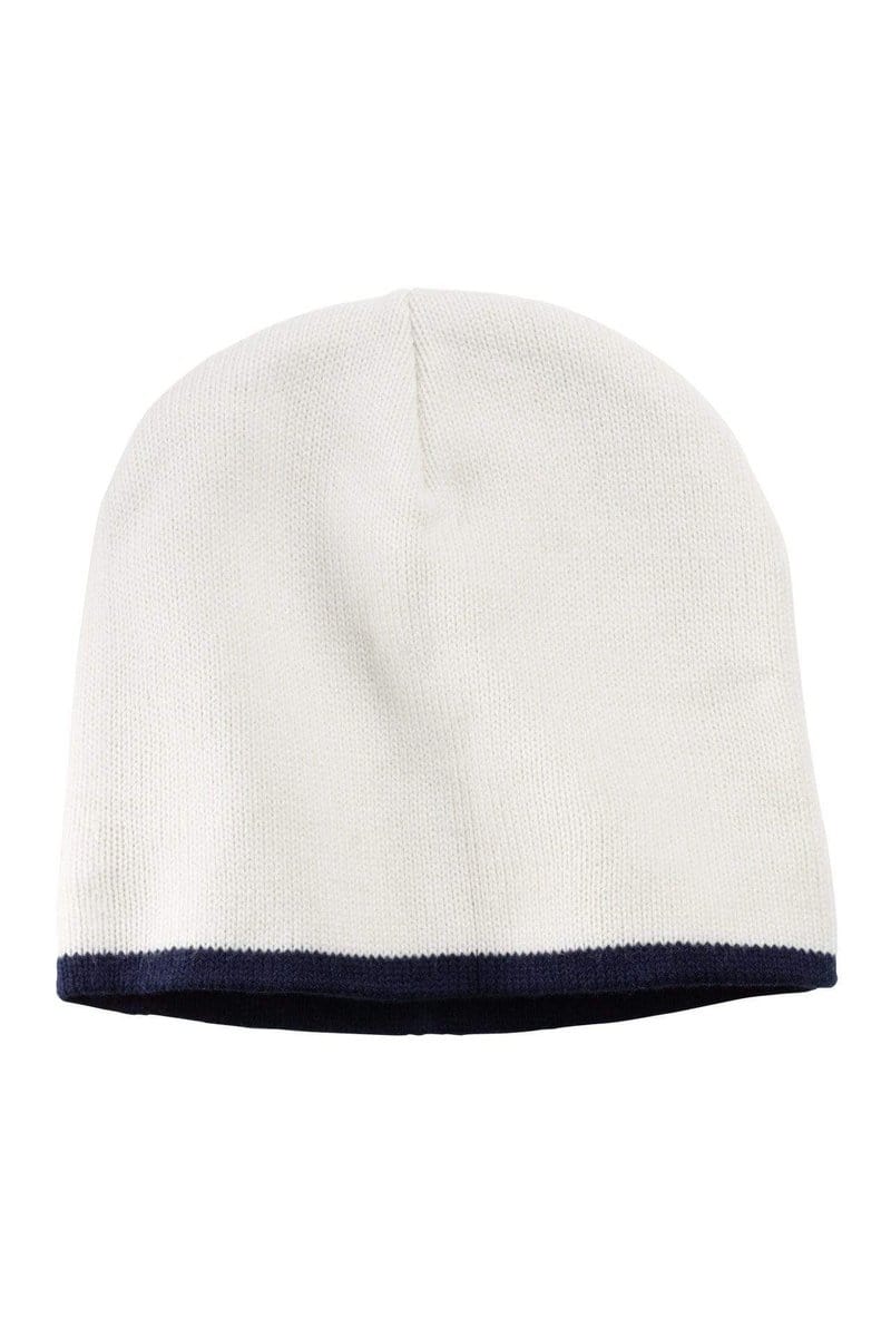 Port Headwear OSFA / Natural/ Navy Port & Company® - Beanie Cap.  CP91