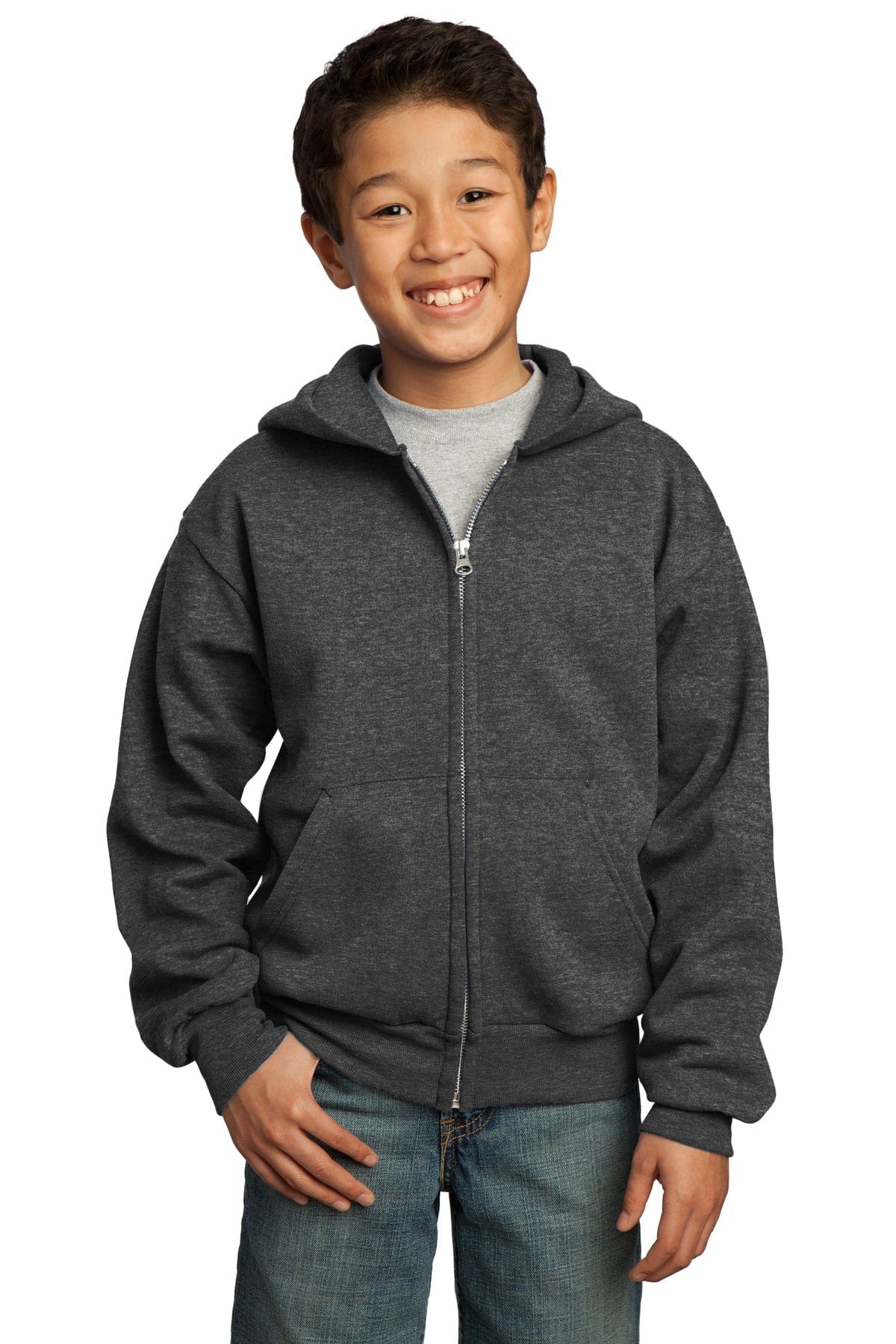 Port Sweatshirts/Fleece XS / Dark Heather Grey Port & Company ®  - Youth Core Fleece Full-Zip Hooded Sweatshirt.  PC90YZH, Basic Colors